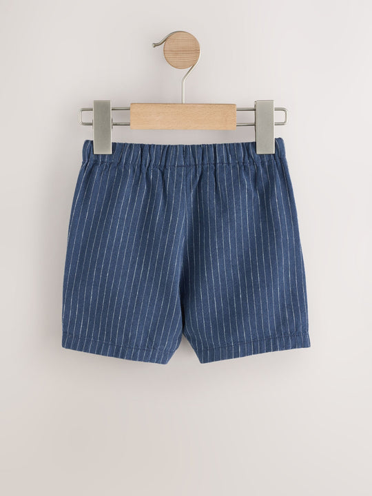 Navy Stripe Linen Blend Pull On Shorts (3mths-7yrs)