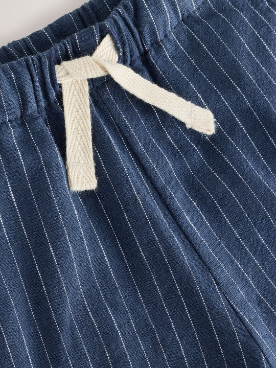 Navy Stripe Linen Blend Pull On Shorts (3mths-7yrs)
