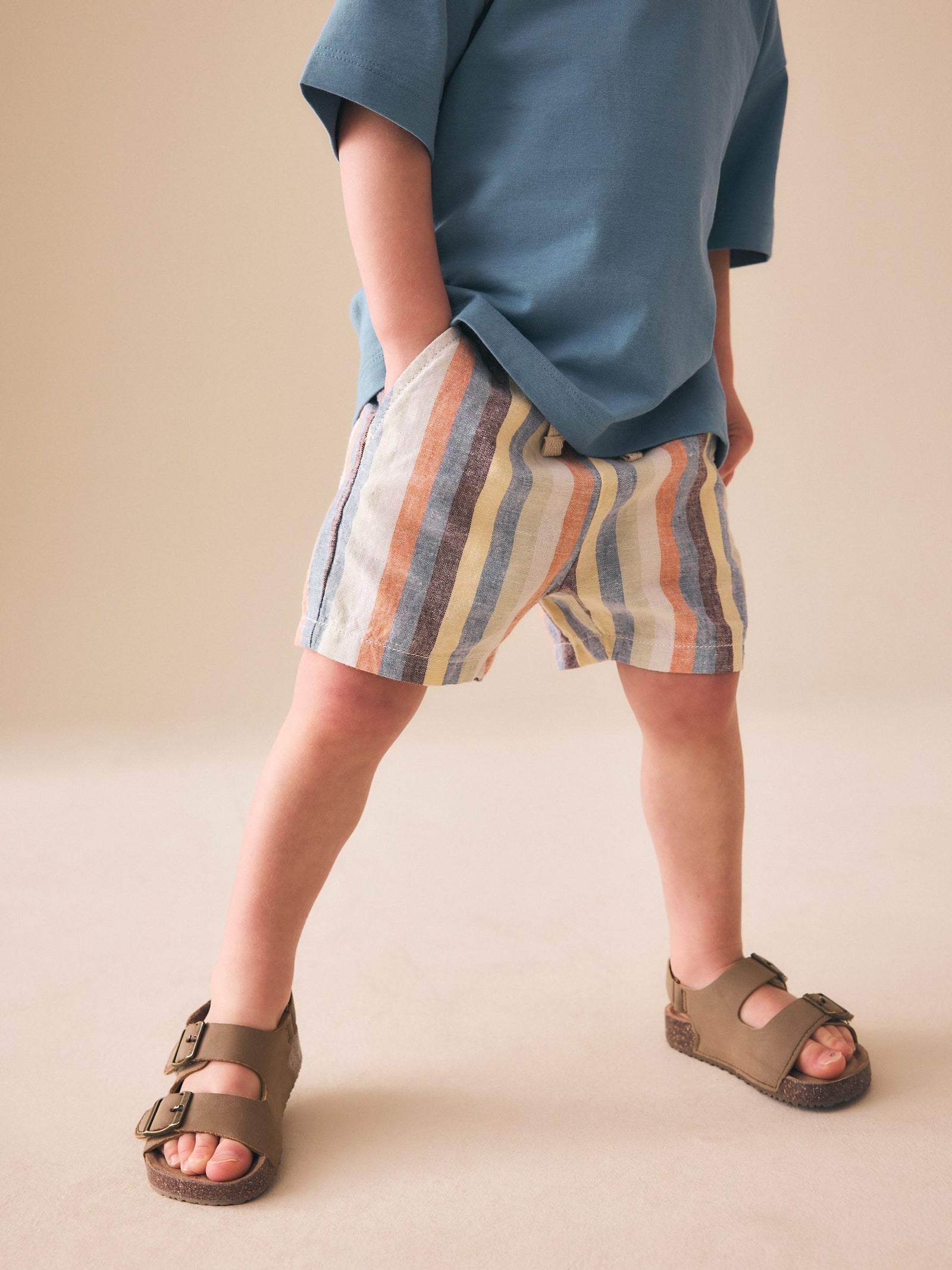 Multi Stripe Linen Blend Pull On Shorts (3mths-7yrs)