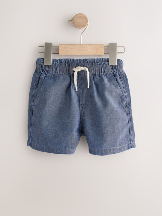 Navy/Chambray/Tan/White/Blue Pull On Shorts 5 Pack (3mths-7yrs)
