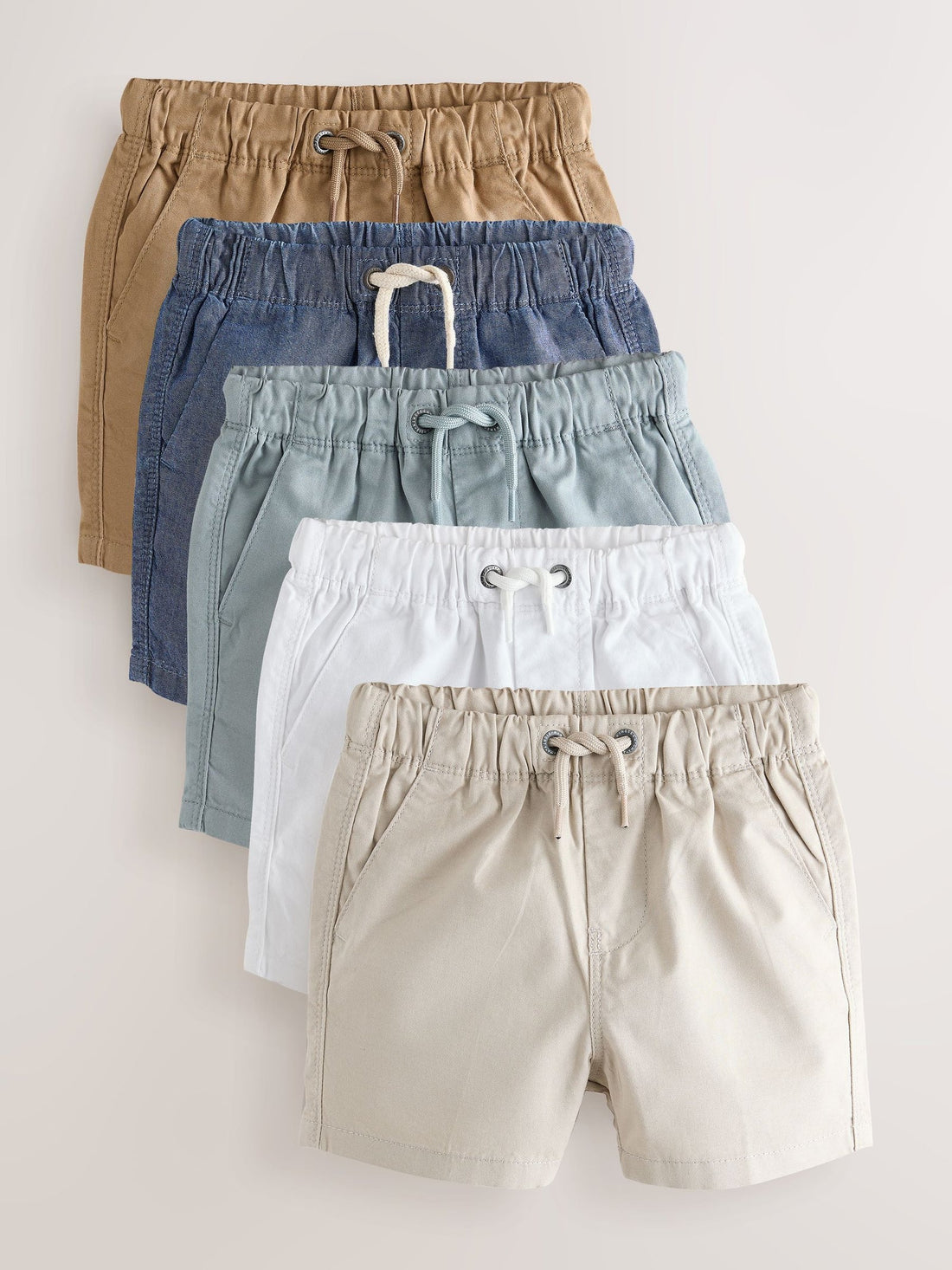 Navy/Chambray/Tan/White/Blue Pull On Shorts 5 Pack (3mths-7yrs)