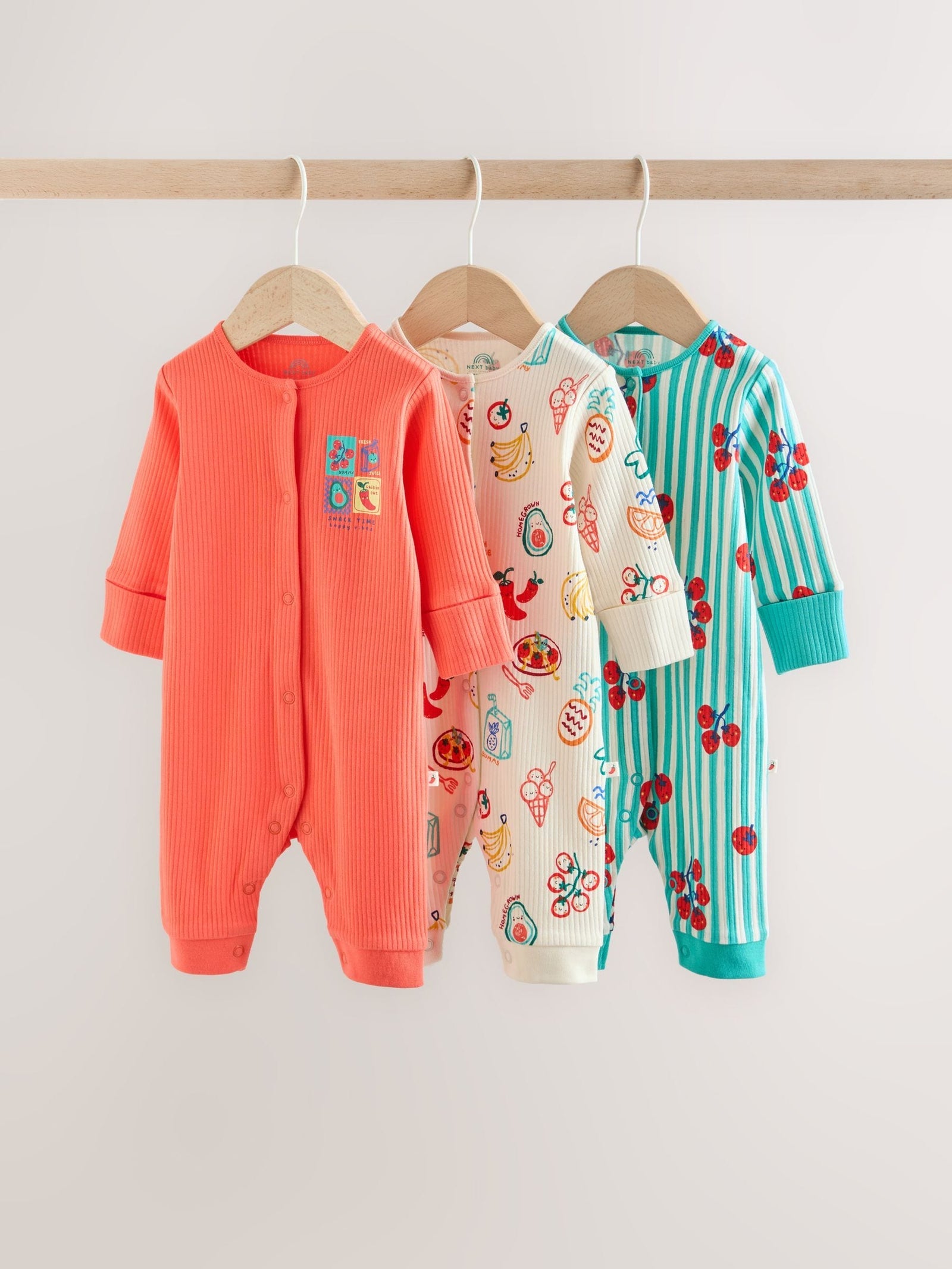 Multi Chilli Print Baby Sleepsuits 3 Pack (0mths-3yrs)