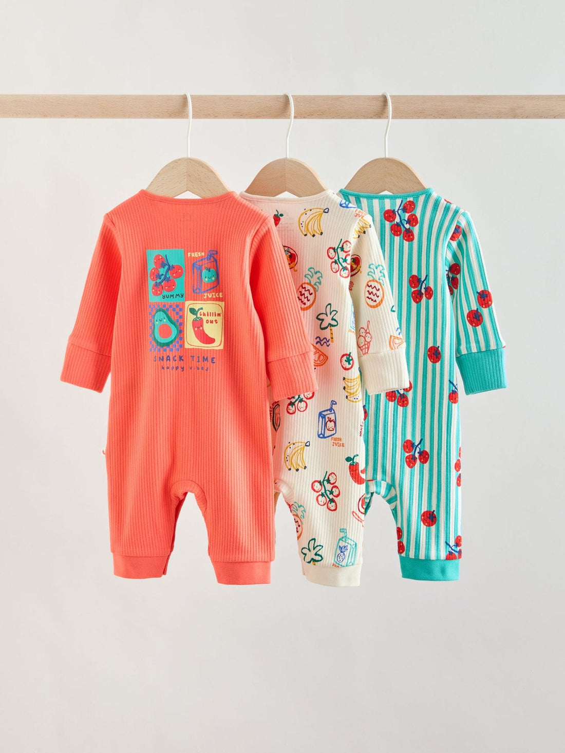 Multi Chilli Print Baby Sleepsuits 3 Pack (0mths-3yrs)