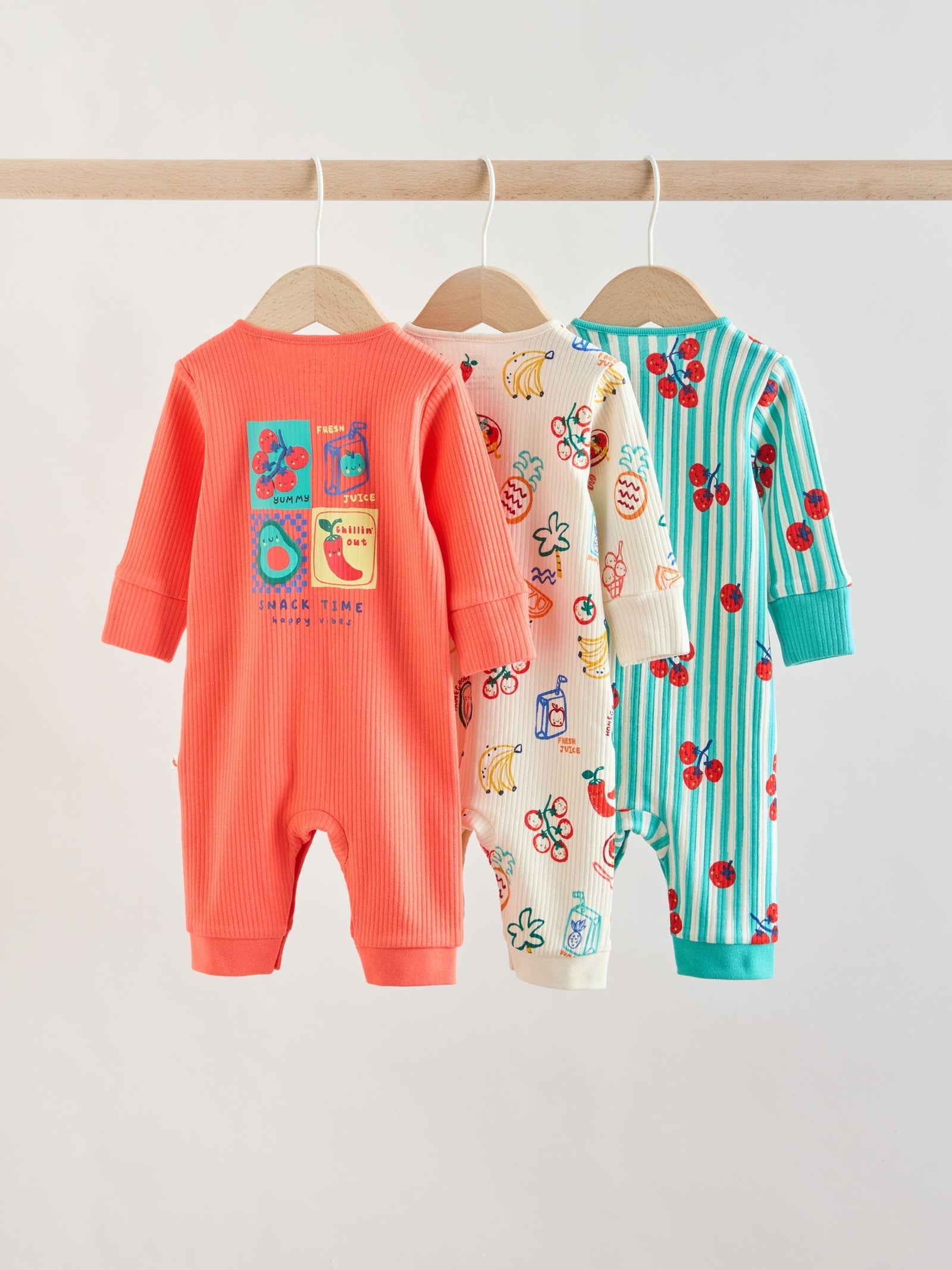 Multi Chilli Print Baby Sleepsuits 3 Pack (0mths-3yrs)