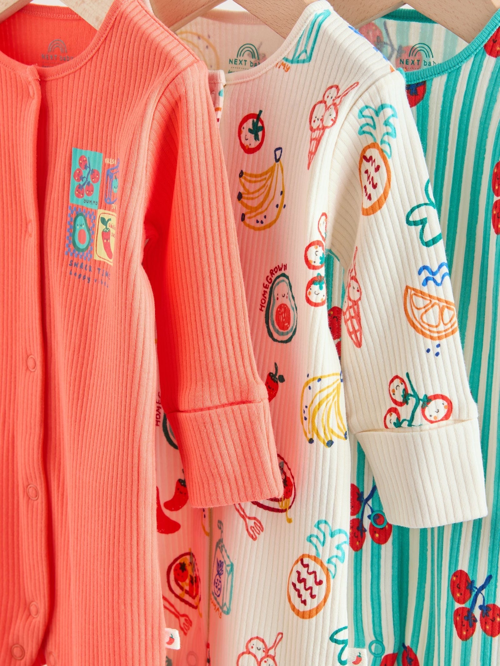 Multi Chilli Print Baby Sleepsuits 3 Pack (0mths-3yrs)