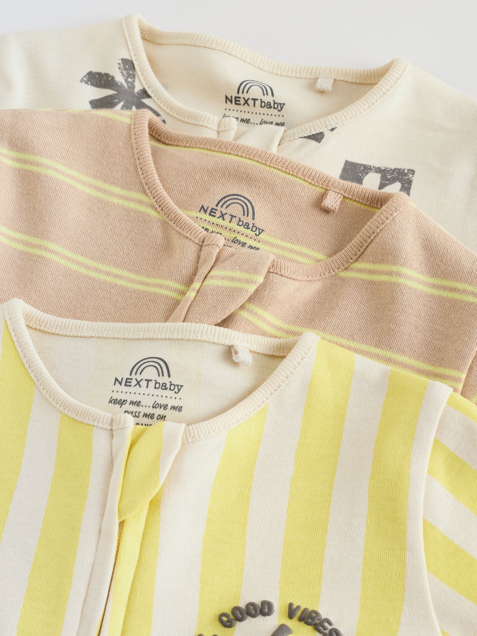 Multi Palm Two Way Zip Baby Sleepsuits 3 Pack (0mths-3yrs)