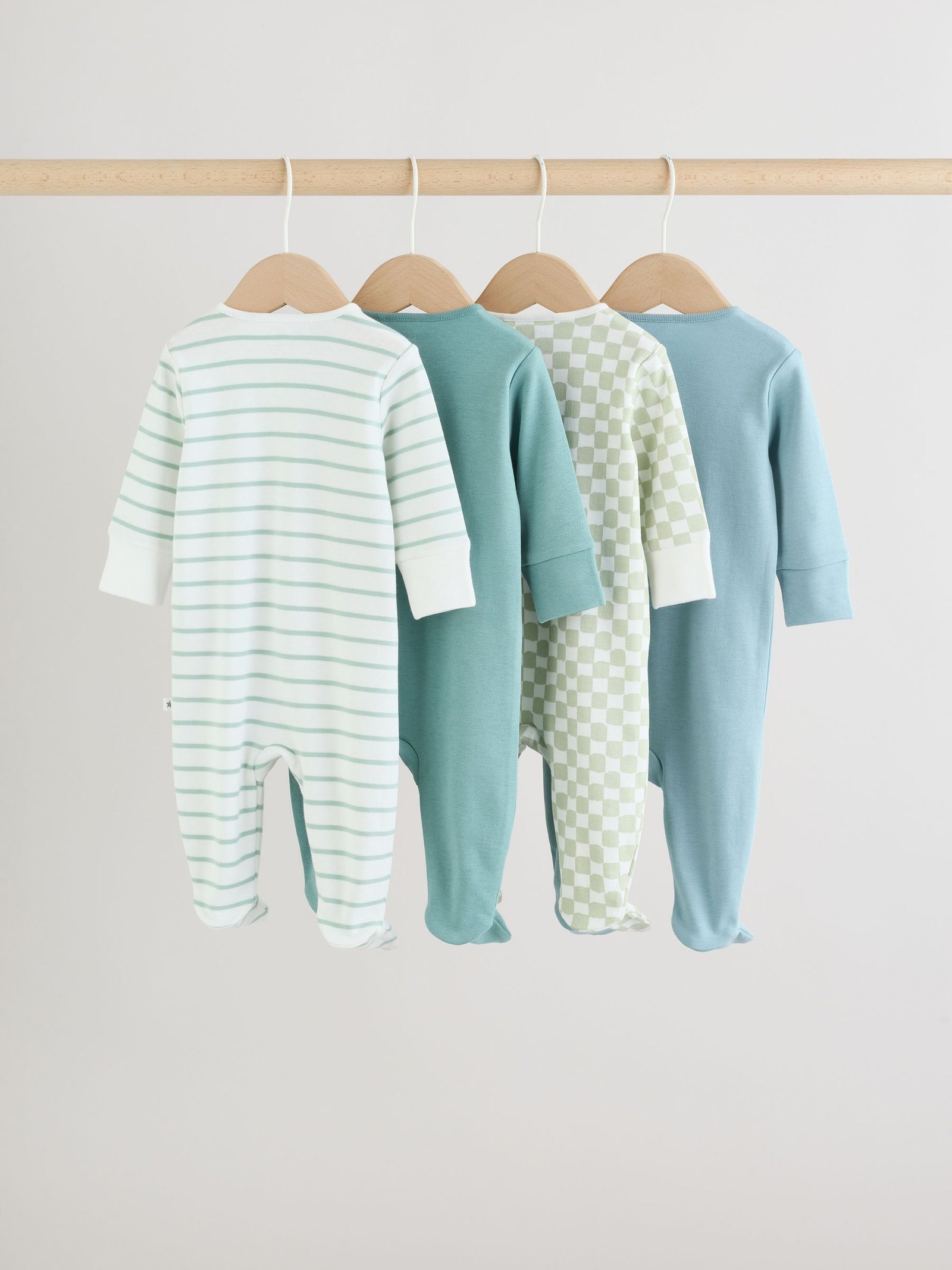 Green Two Way Zip Baby Sleepsuits 4 Pack (0mths-2yrs)