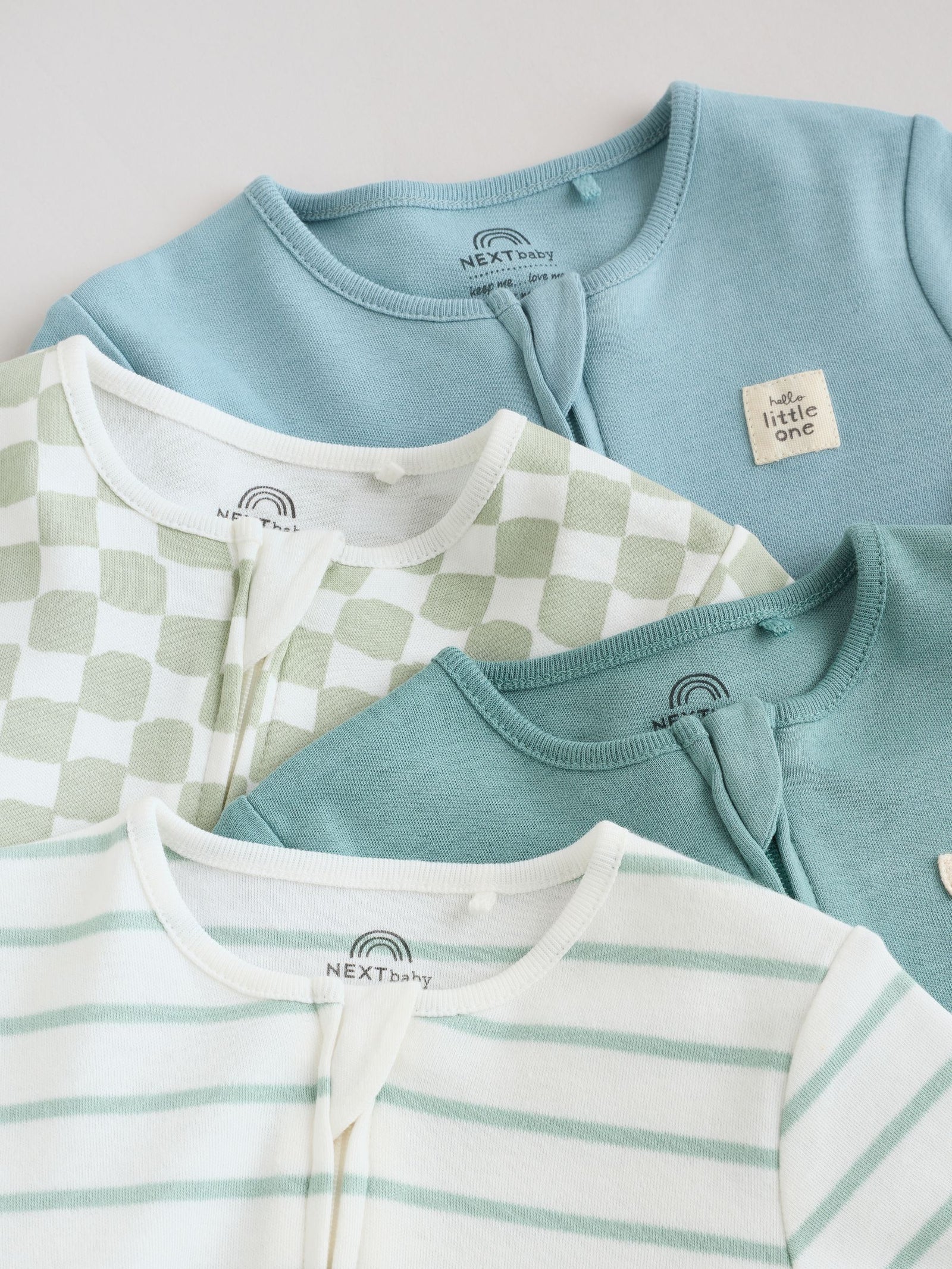 Green Two Way Zip Baby Sleepsuits 4 Pack (0mths-2yrs)