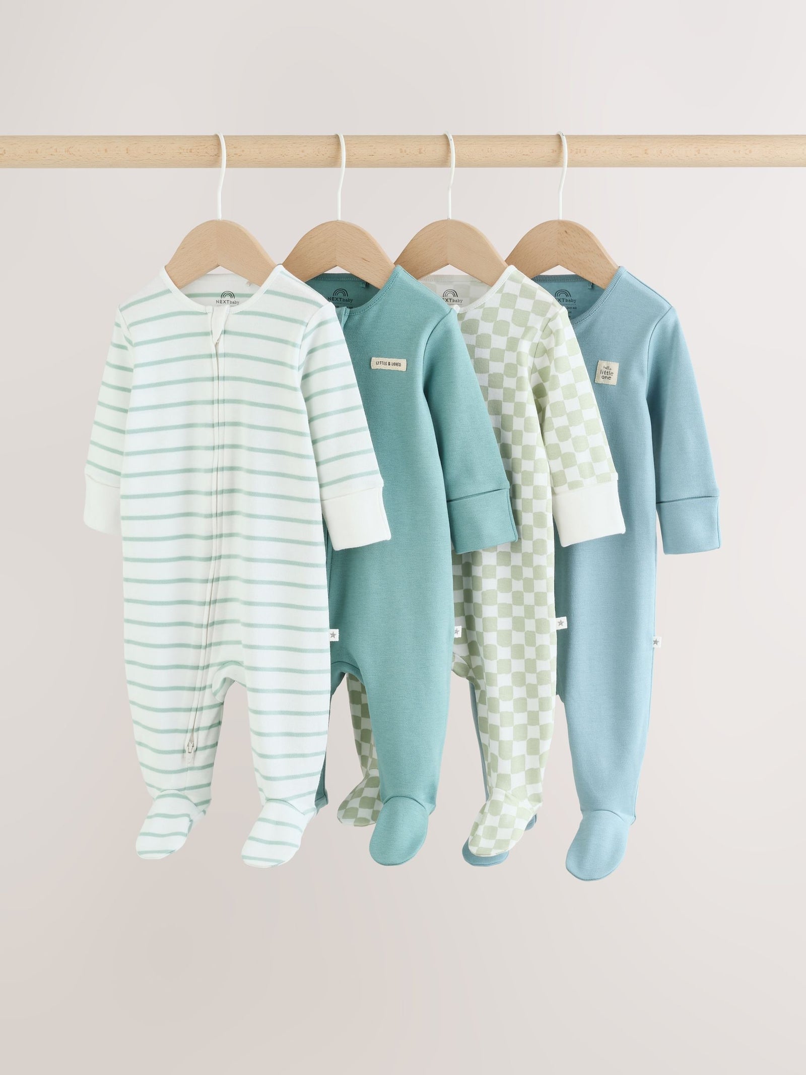 Green Two Way Zip Baby Sleepsuits 4 Pack (0mths-2yrs)