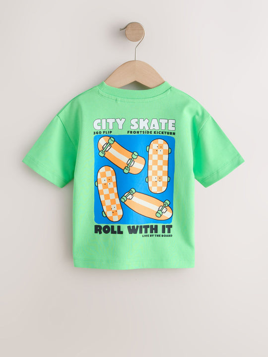 Green Skateboard Short Sleeve Back Print T-Shirt (3mths-7yrs)