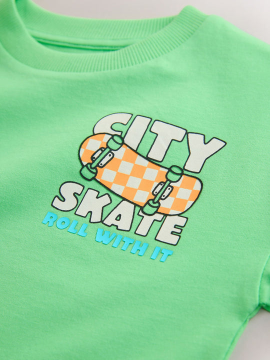 Green Skateboard Short Sleeve Back Print T-Shirt (3mths-7yrs)