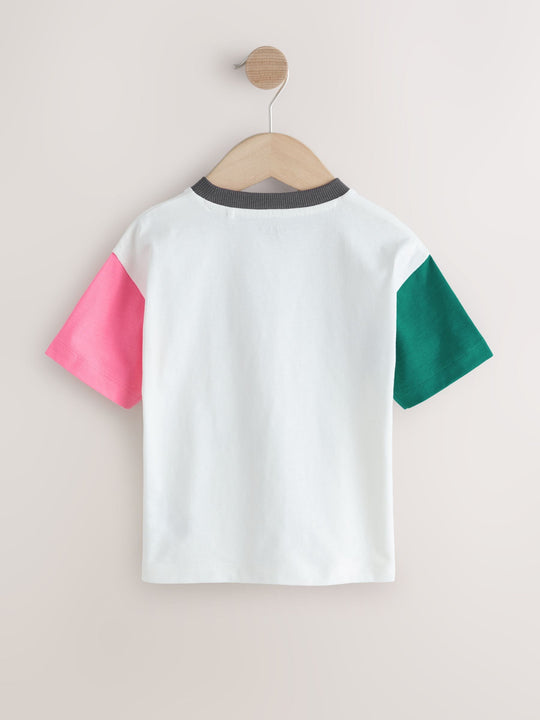 White/Pink/Green Skateboard Short Sleeve Graphic T-Shirt (3mths-7yrs)