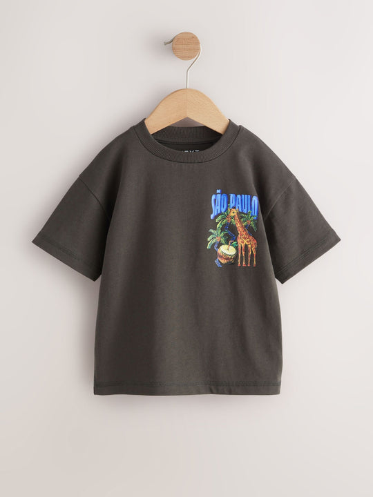 Charcoal Grey Sao Paulo Short Sleeve Back Print T-Shirt (3mths-7yrs)