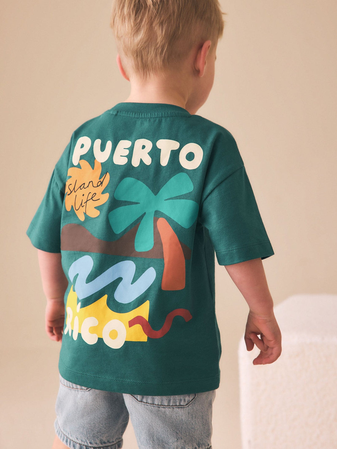 Teal Blue Puerto Rico Short Sleeve Back Print T-Shirt (3mths-7yrs)