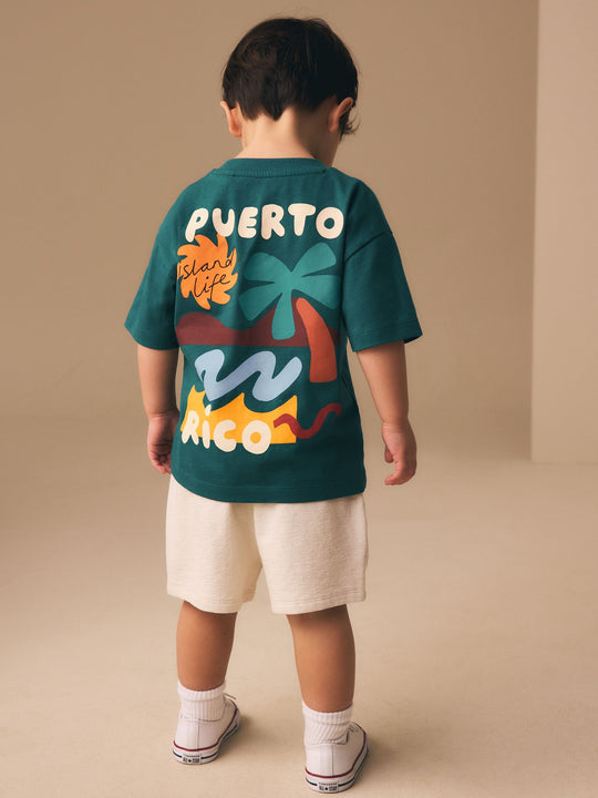 Teal Blue Puerto Rico Short Sleeve Back Print T-Shirt (3mths-7yrs)
