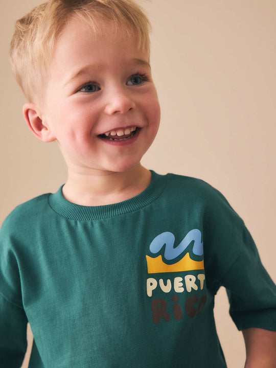Teal Blue Puerto Rico Short Sleeve Back Print T-Shirt (3mths-7yrs)