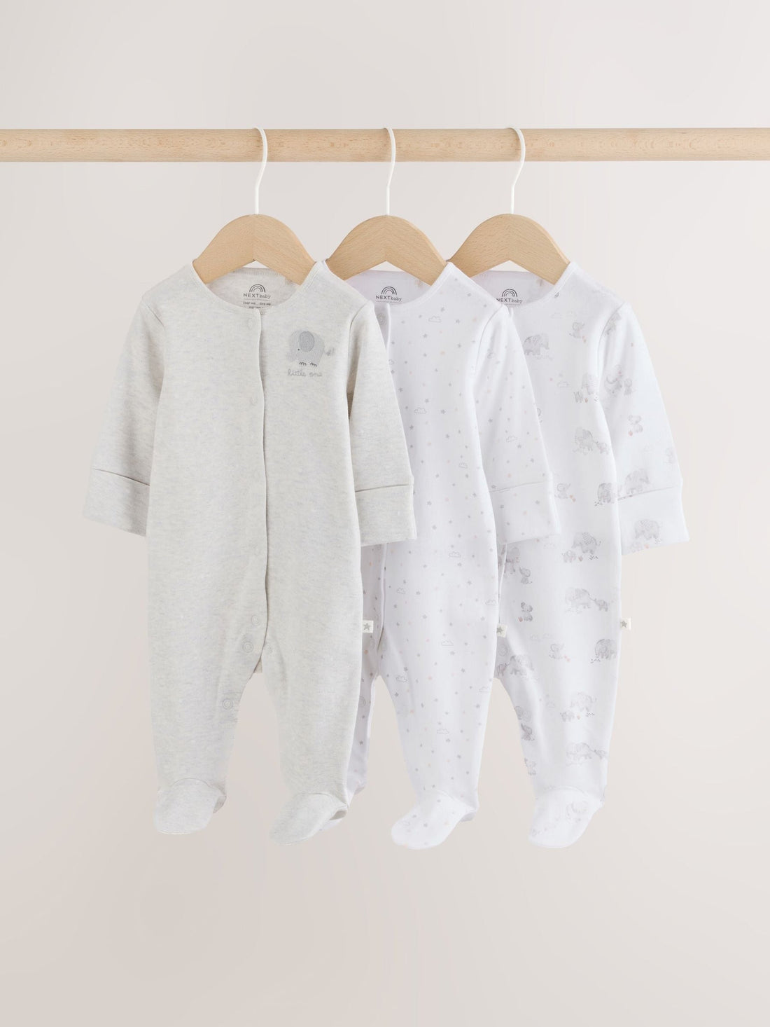 Grey Elephant Baby Sleepsuits 3 Pack (0-2yrs)