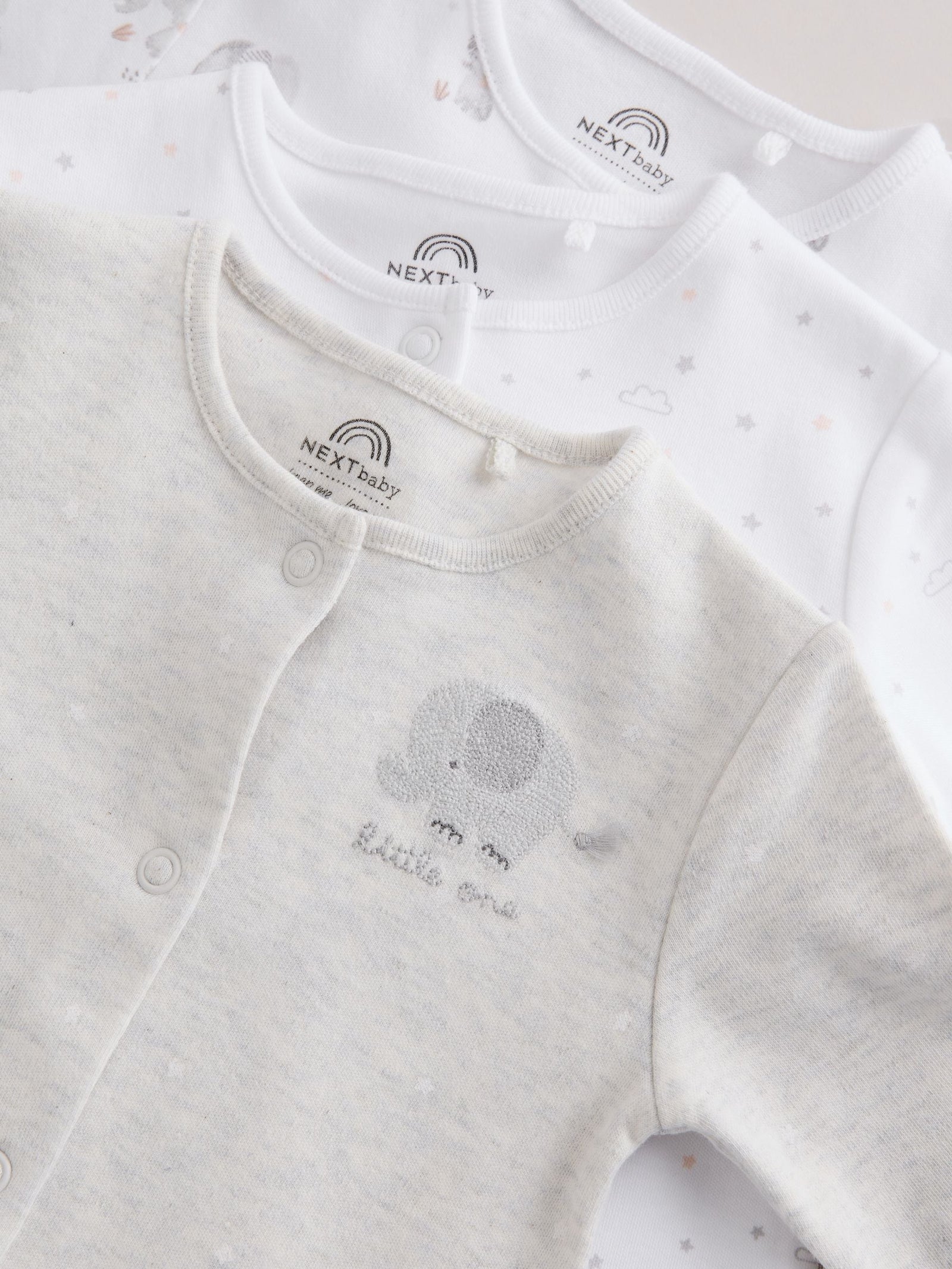 Grey Elephant Baby Sleepsuits 3 Pack (0-2yrs)