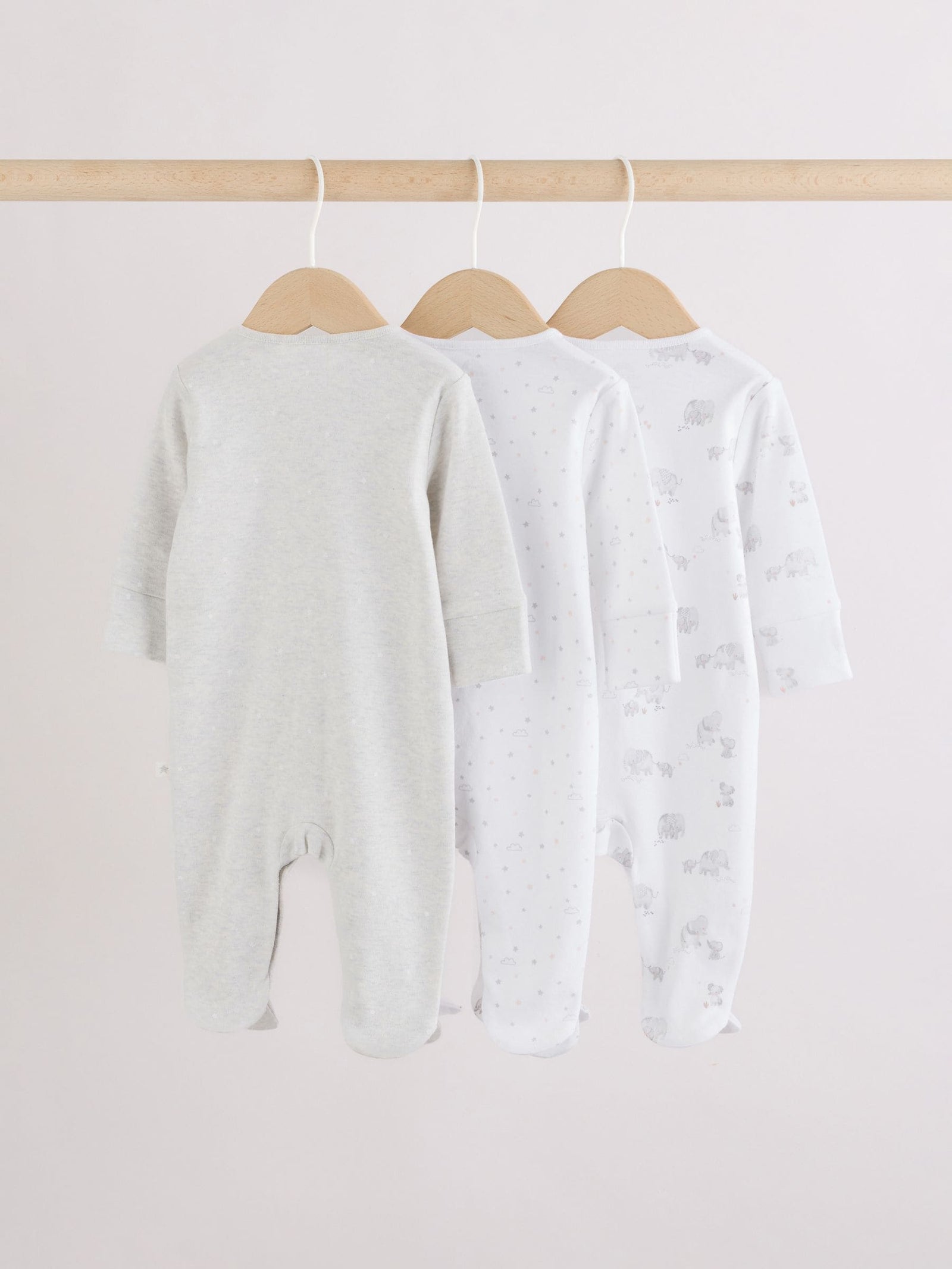 Grey Elephant Baby Sleepsuits 3 Pack (0-2yrs)