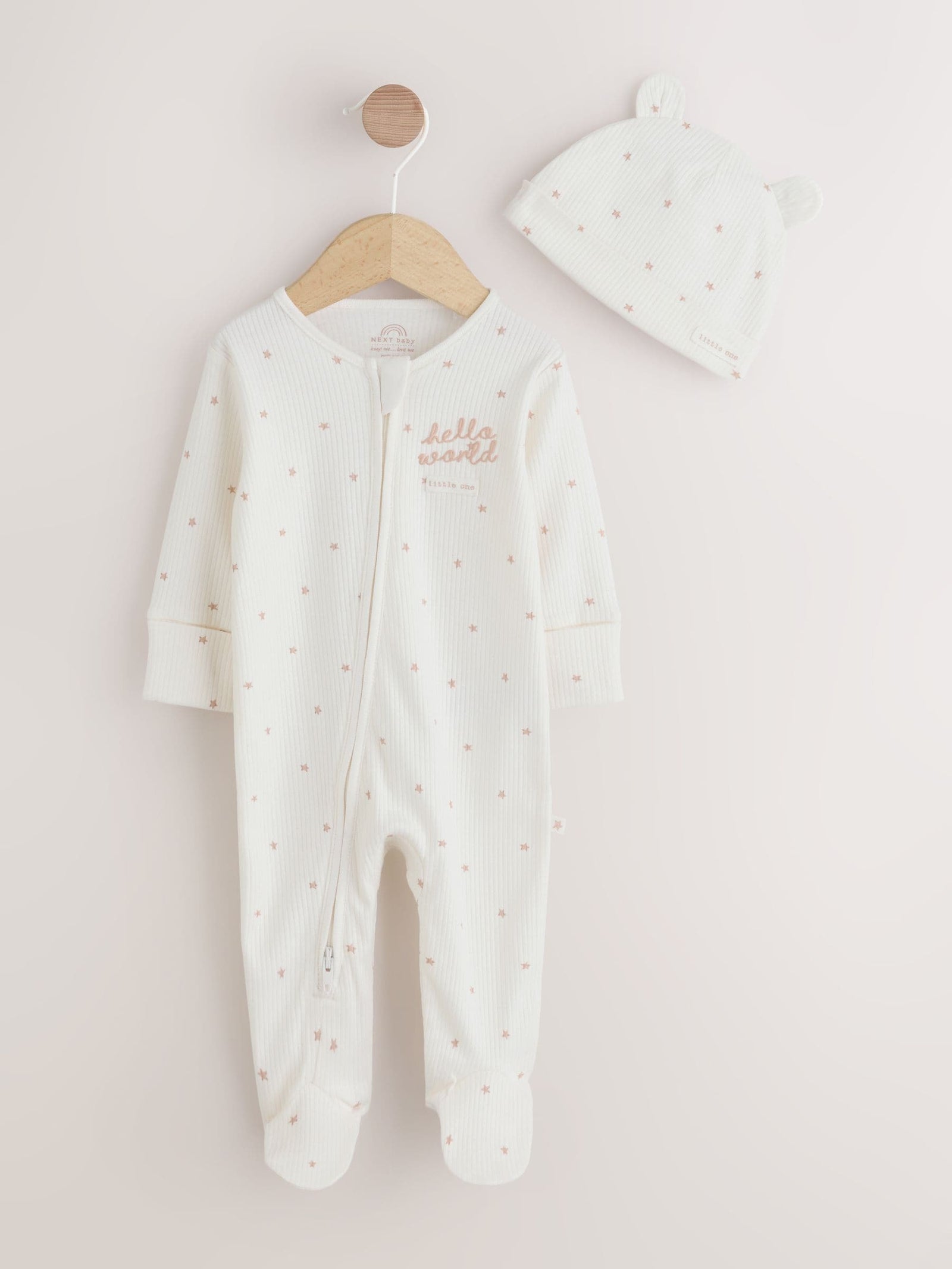 Cream Baby Sleepsuit and Hat Set