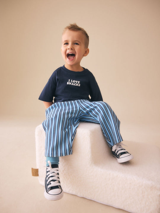 Blue Navy Stripe Textured Lightweight Joggers (3mths-7yrs)