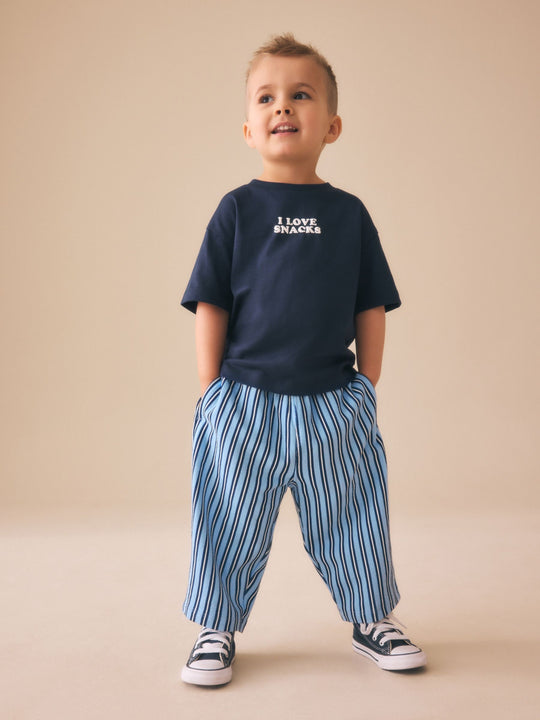Blue Navy Stripe Textured Lightweight Joggers (3mths-7yrs)