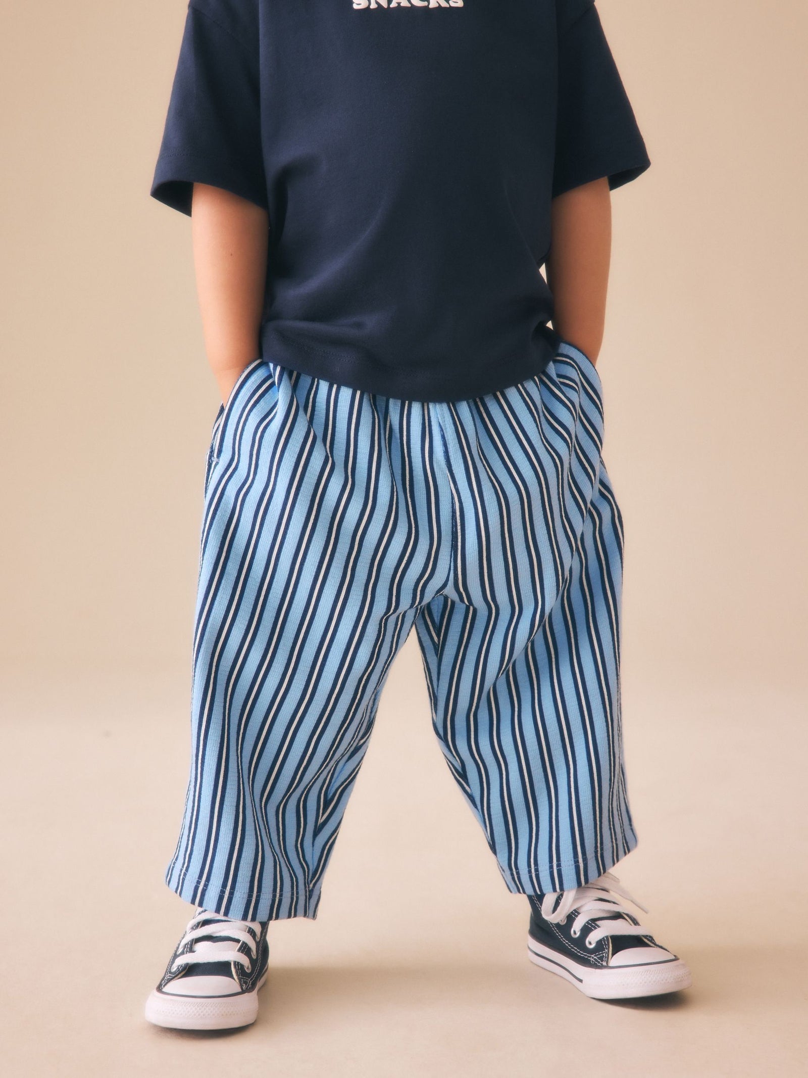 Blue Navy Stripe Textured Lightweight Joggers (3mths-7yrs)