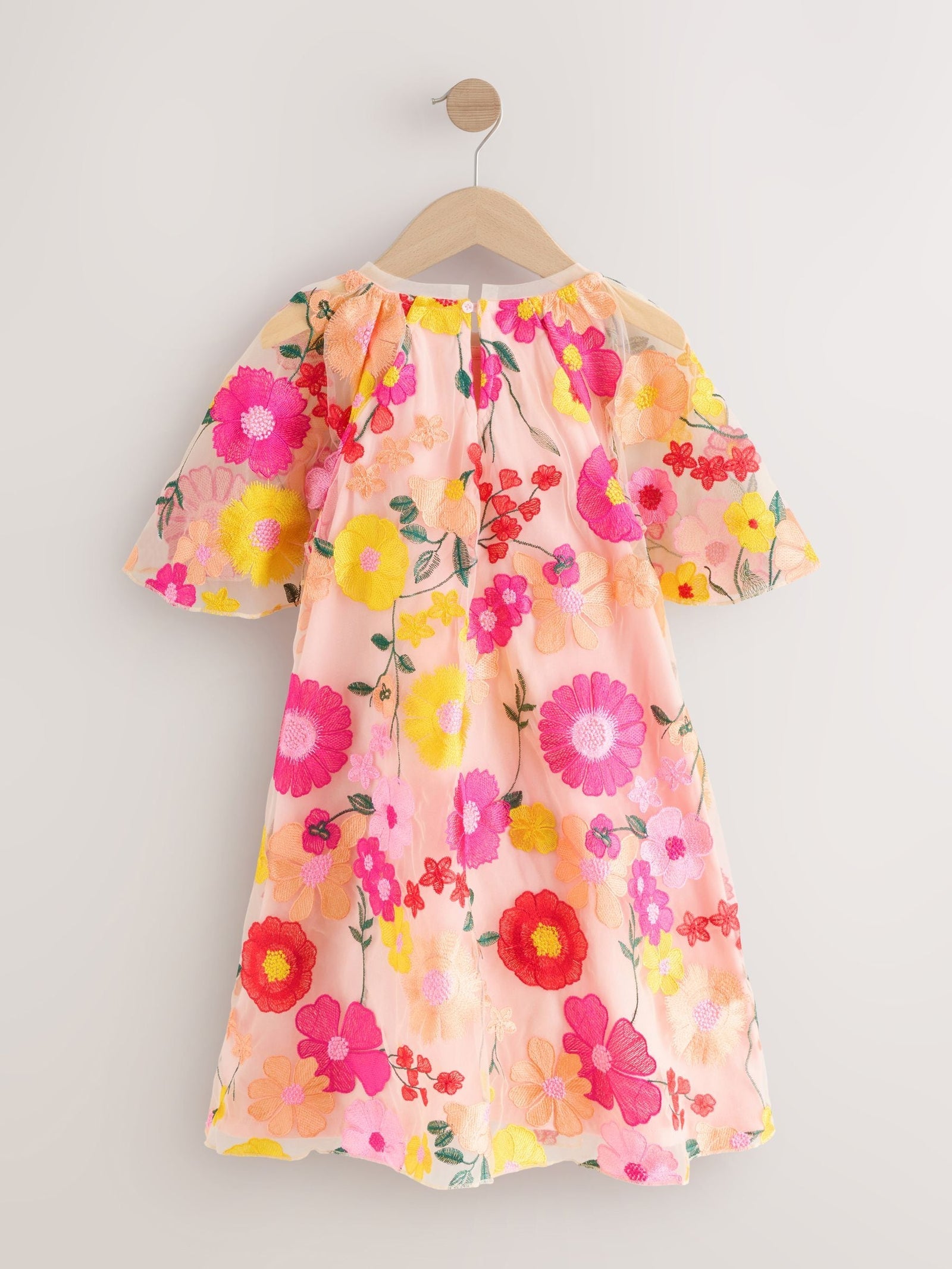 Pink 3D Embroidered Flower Occasion Dress (3-16yrs)