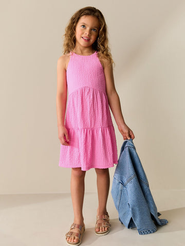 Pink Strappy Crinkle Summer Dress (3-16yrs)