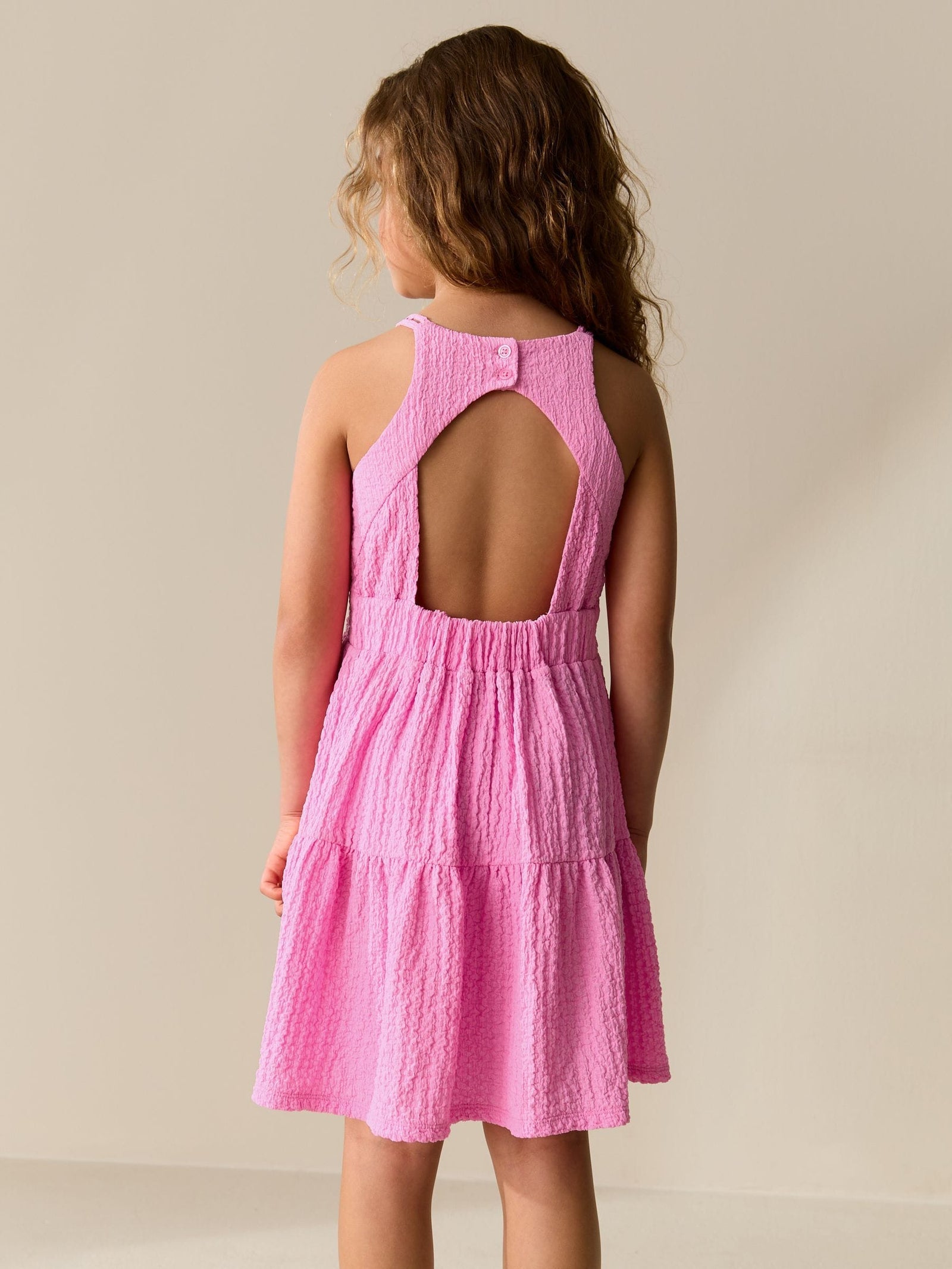 Pink Strappy Crinkle Summer Dress (3-16yrs)
