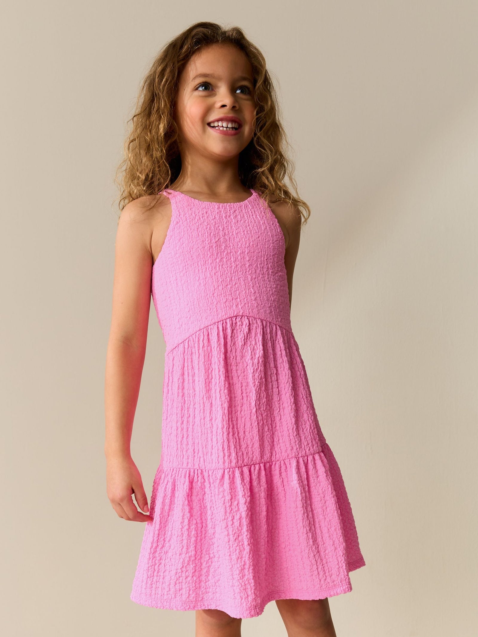 Pink Strappy Crinkle Summer Dress (3-16yrs)