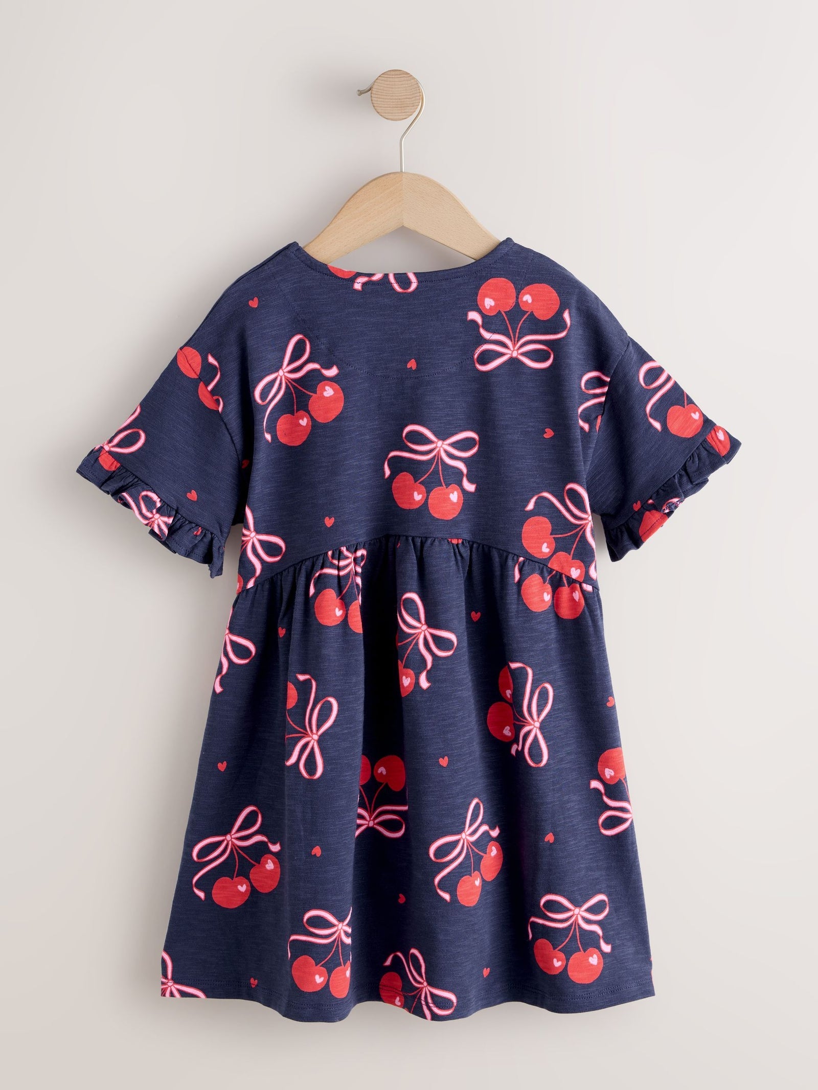 Navy Cherry Print Short Sleeve Jersey Dress (3-16yrs)