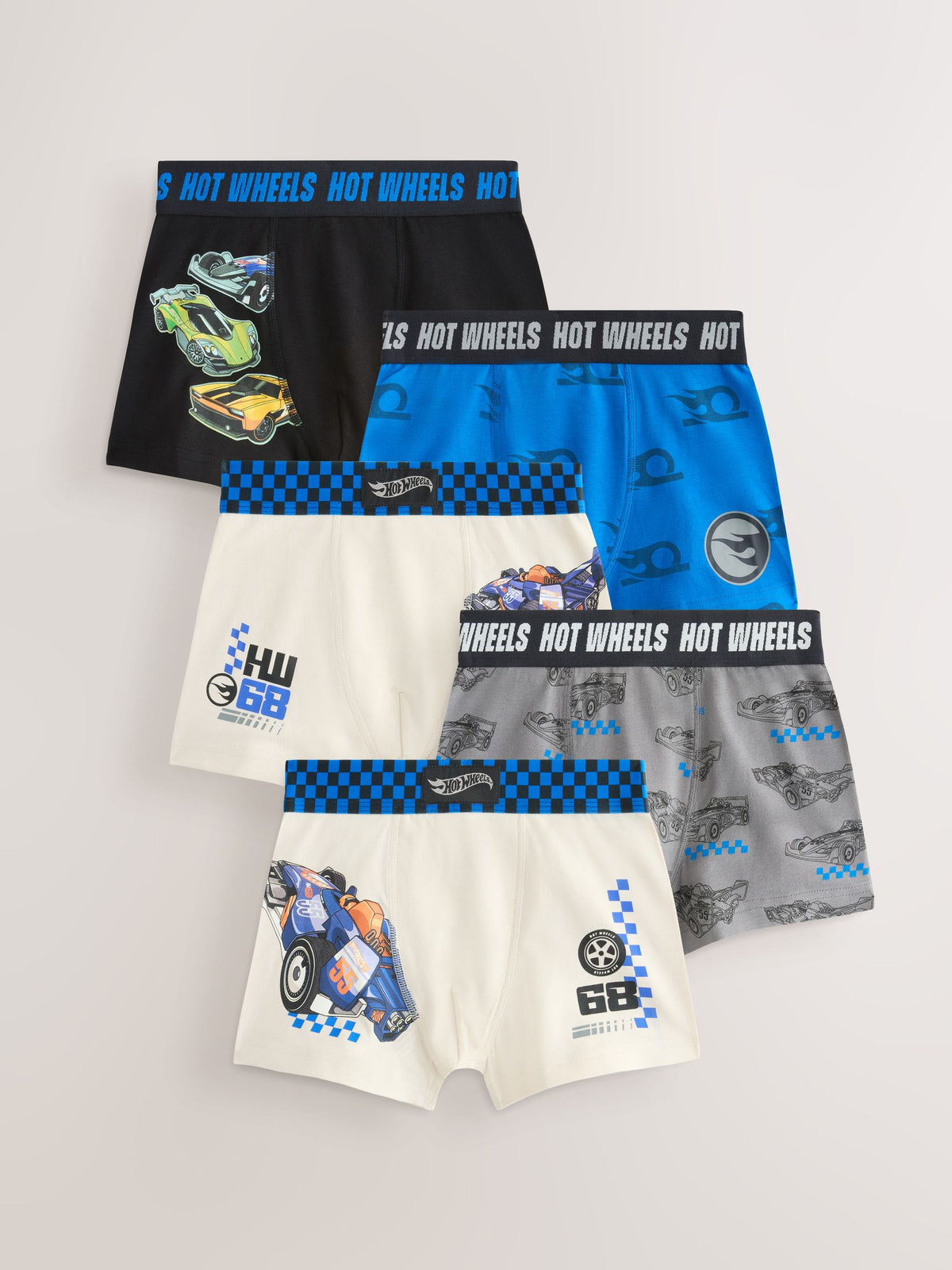 Black/White/Blue Hot Wheels Trunks 5 Pack (2-14yrs)