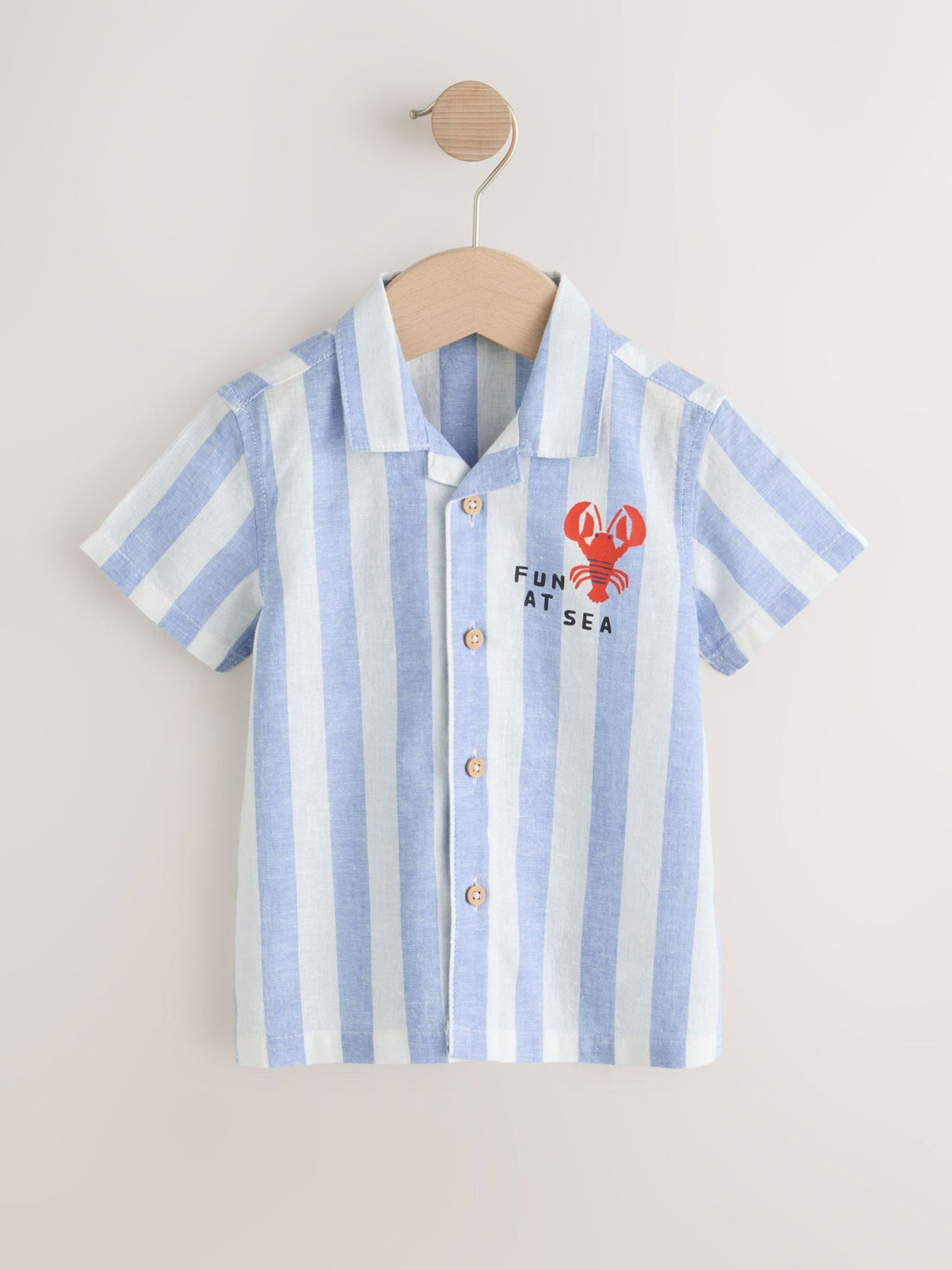 Blue/White Stripe Short Sleeve Revere Collar Printed Shirt (3mths-7yrs)