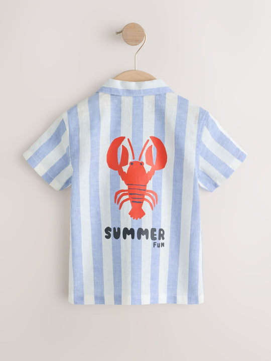 Blue/White Stripe Short Sleeve Revere Collar Printed Shirt (3mths-7yrs)