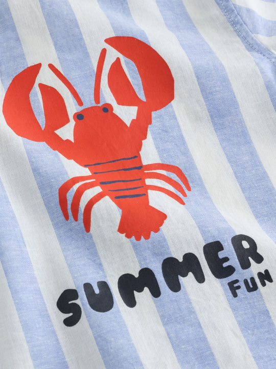 Blue/White Stripe Short Sleeve Revere Collar Printed Shirt (3mths-7yrs)
