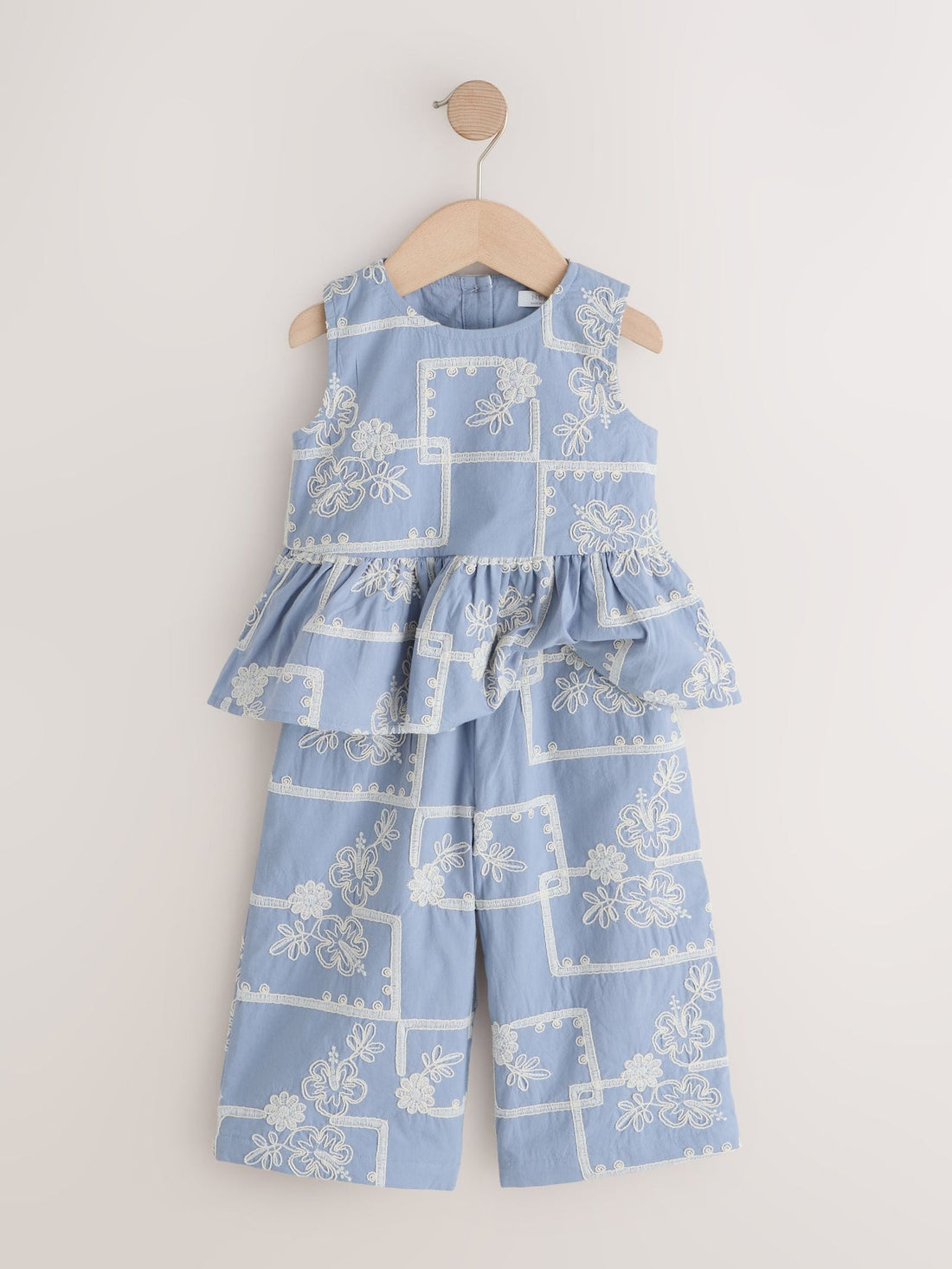 Blue/Ecru Embroidered Blouse And Trousers Co-ord Set (3mths-8yrs)