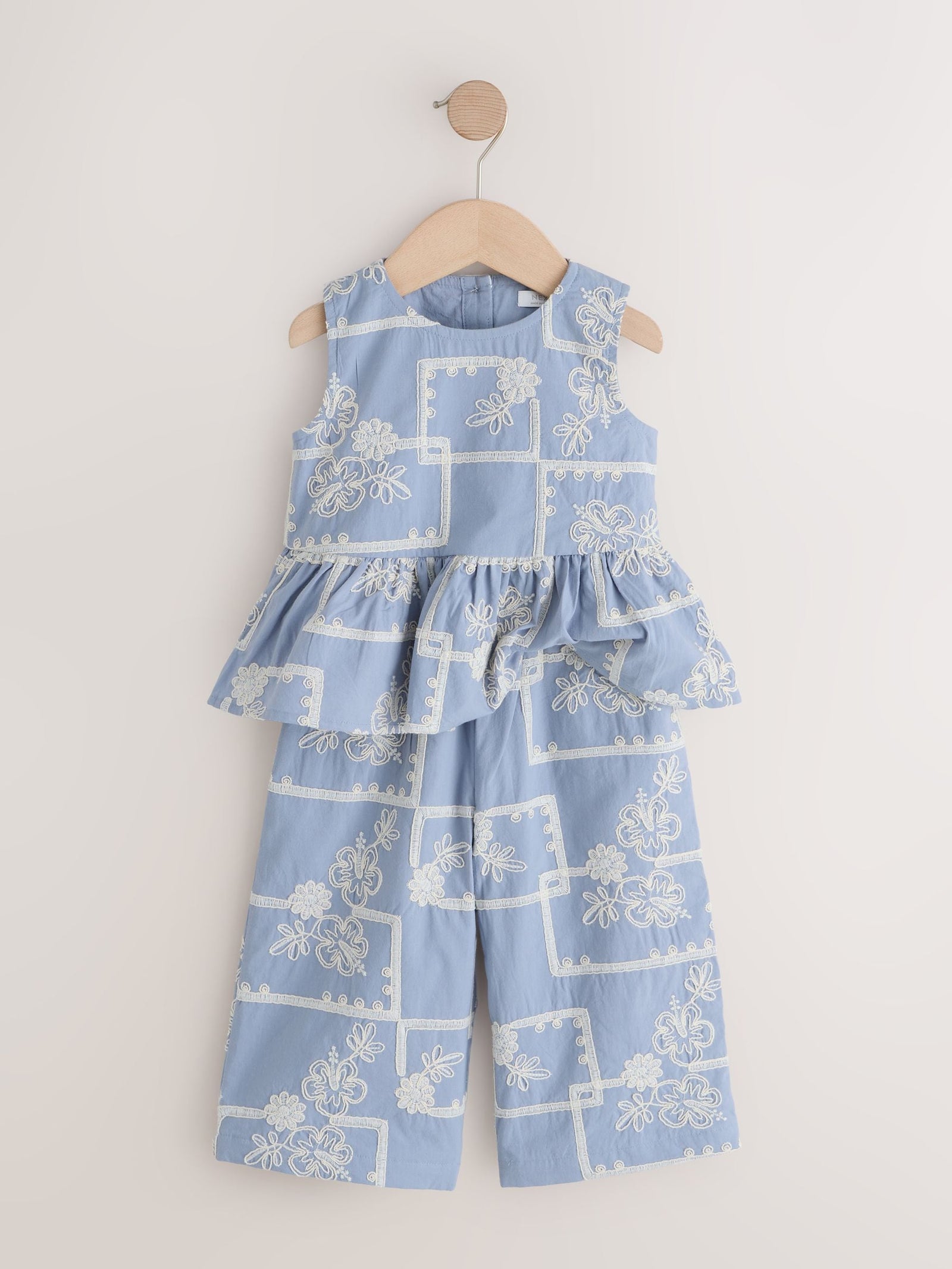 Blue/Ecru Embroidered Blouse And Trousers Co-ord Set (3mths-8yrs)