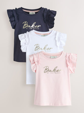 Baker by Ted Baker 3 Pack Boxy Fit Frill Graphic Printed T-Shirts