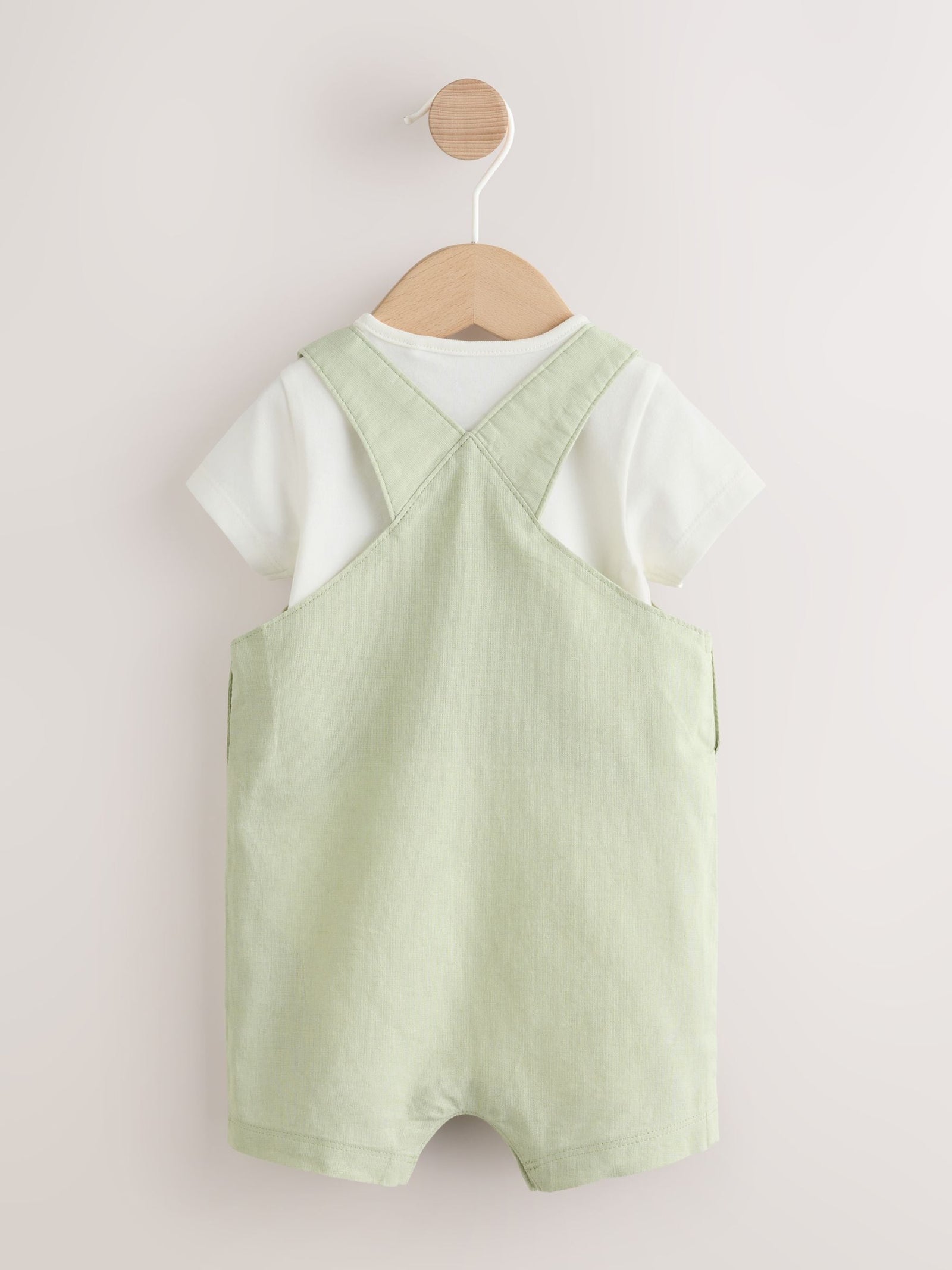 Sage Green Linen/Cotton Blend Dungaree and Bodysuit Baby Set (0mths-2yrs)