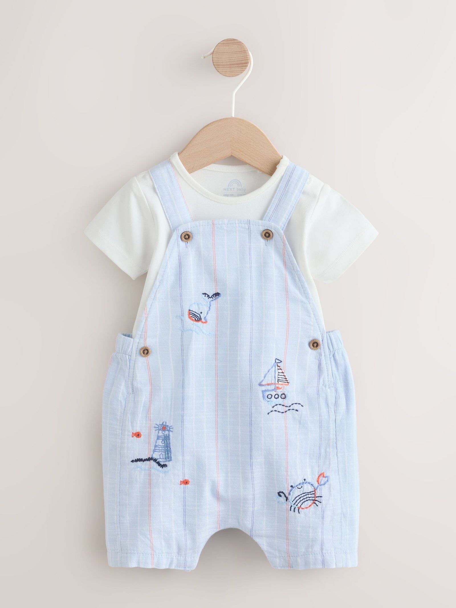 Blue Nautical Stripe Dungarees And Bodysuit Baby Set (0mths-2yrs)