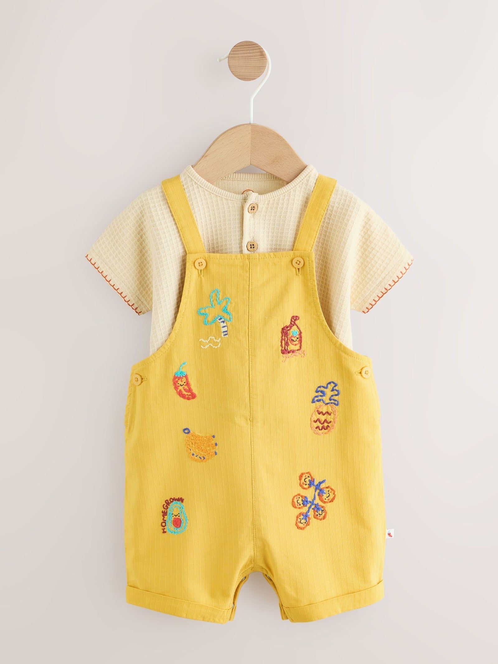 Yellow Fruit/Veg Print Dungarees And Bodysuit Baby Set (0mths-2yrs)