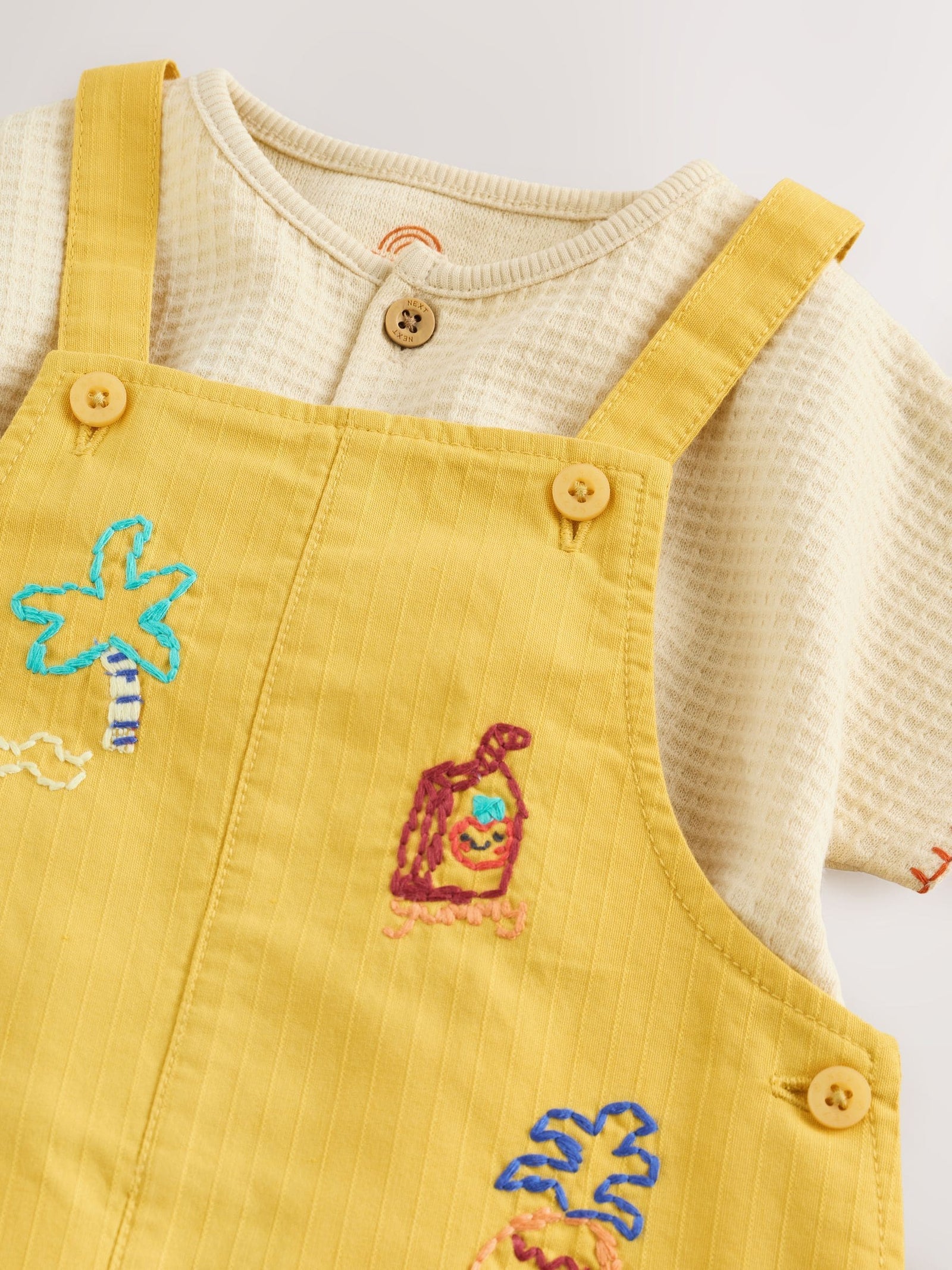 Yellow Fruit/Veg Print Dungarees And Bodysuit Baby Set (0mths-2yrs)