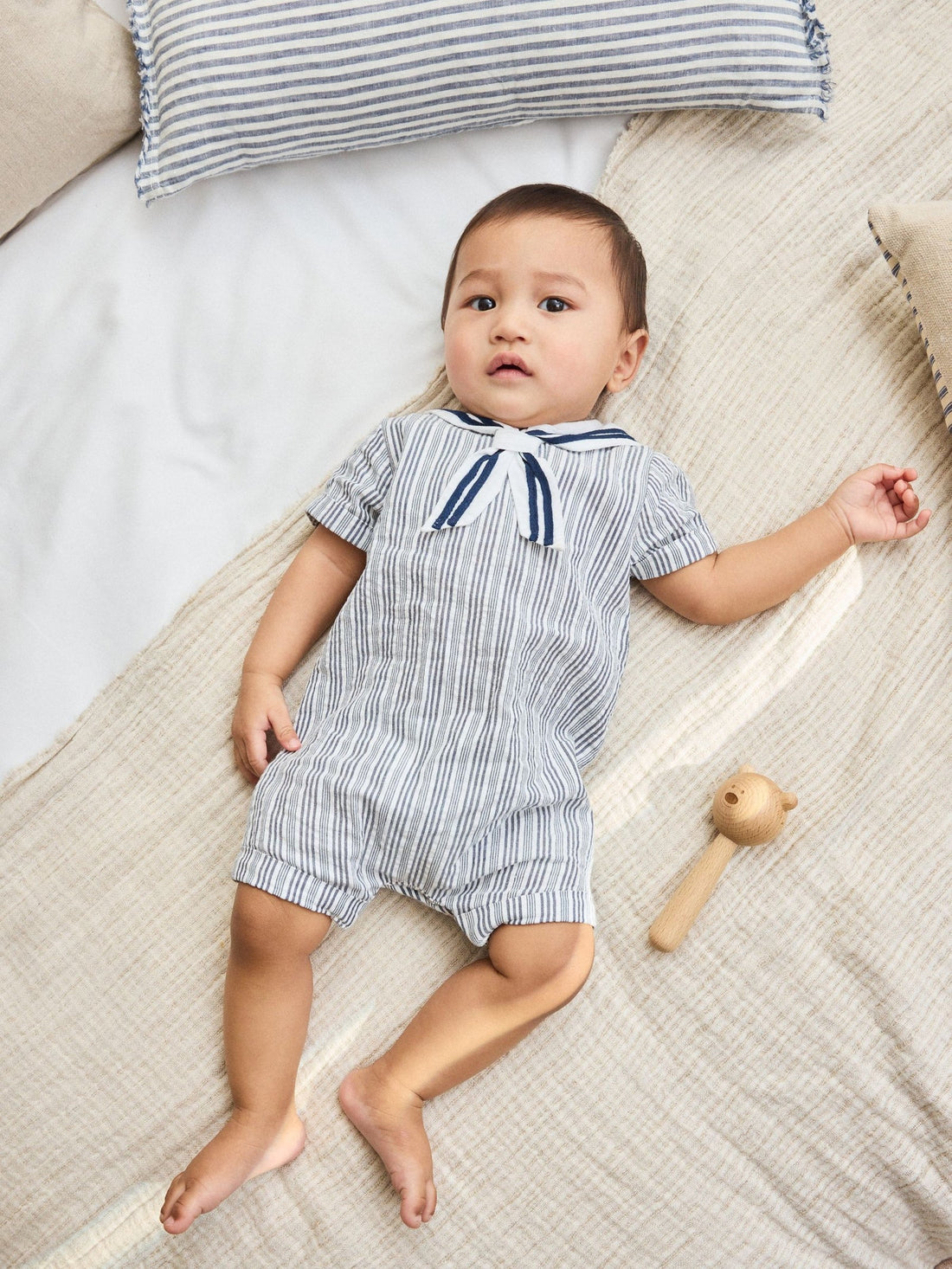 Blue Stripe Woven Baby Romper (0mths-3yrs)
