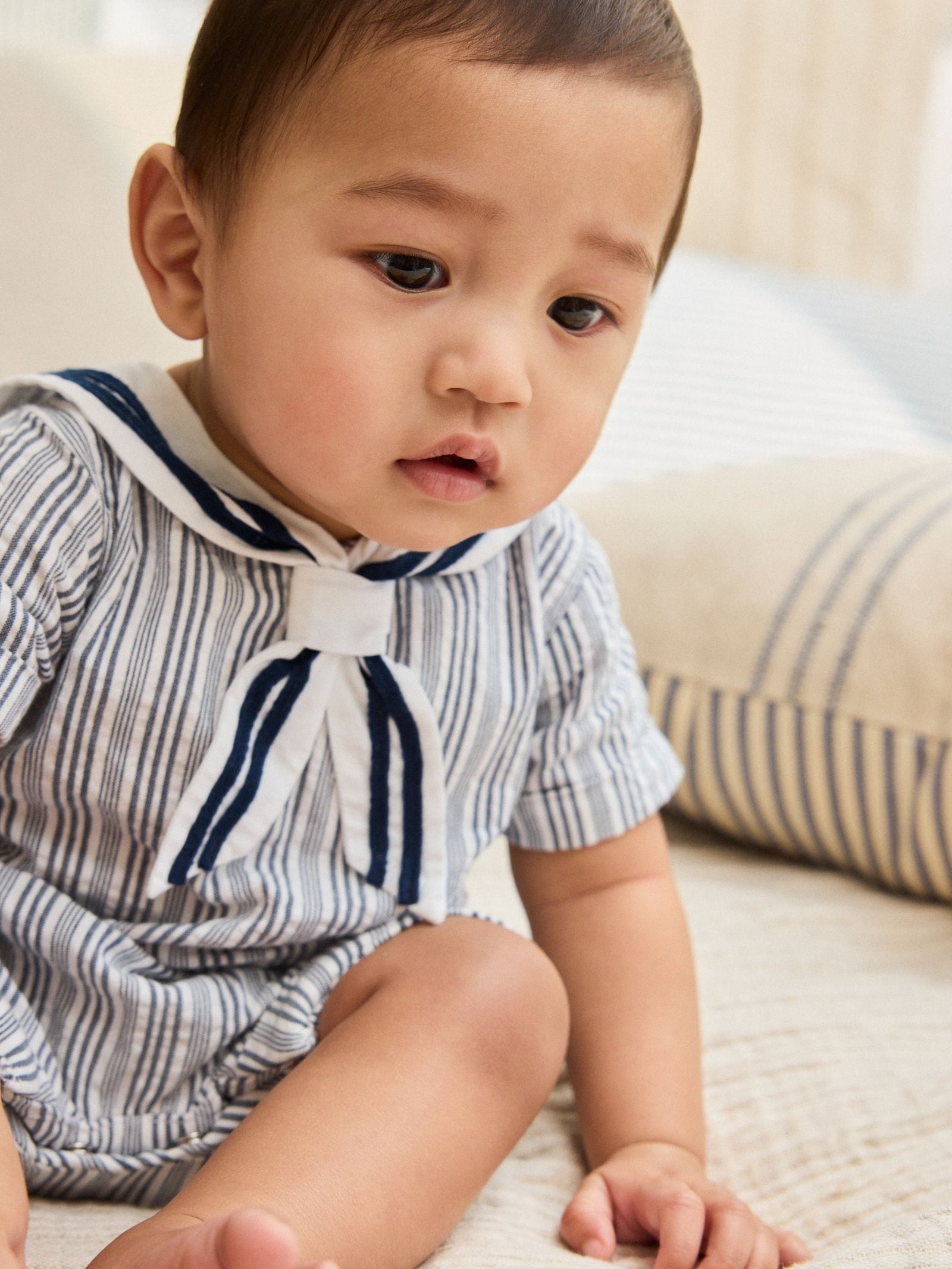 Blue Stripe Woven Baby Romper (0mths-3yrs)