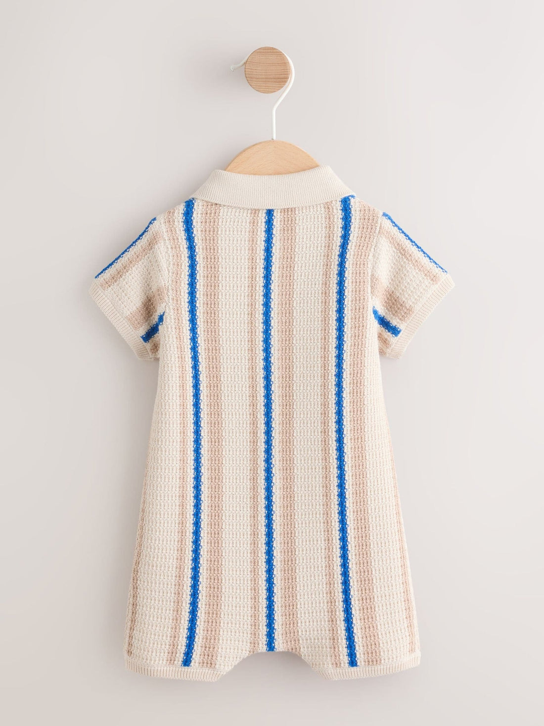 Blue/Neutral Stripe Knitted Baby Romper (0mths-3yrs)