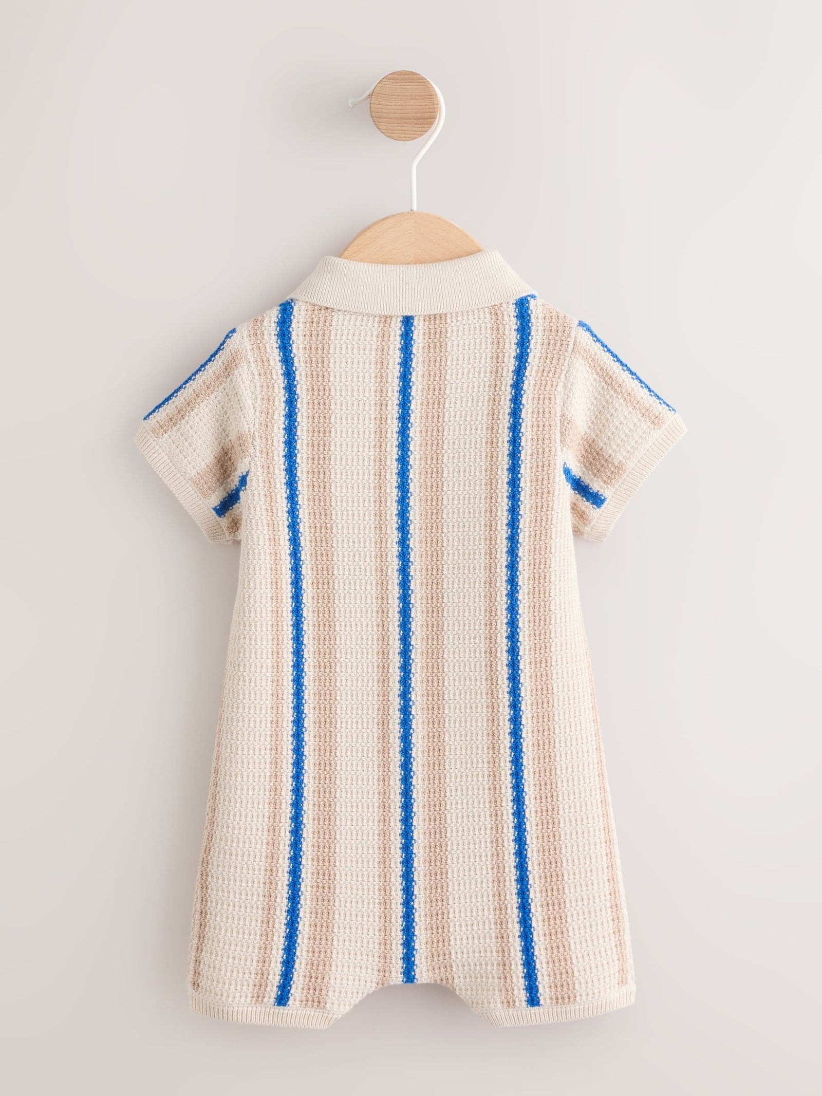 Blue/Neutral Stripe Knitted Baby Romper (0mths-3yrs)