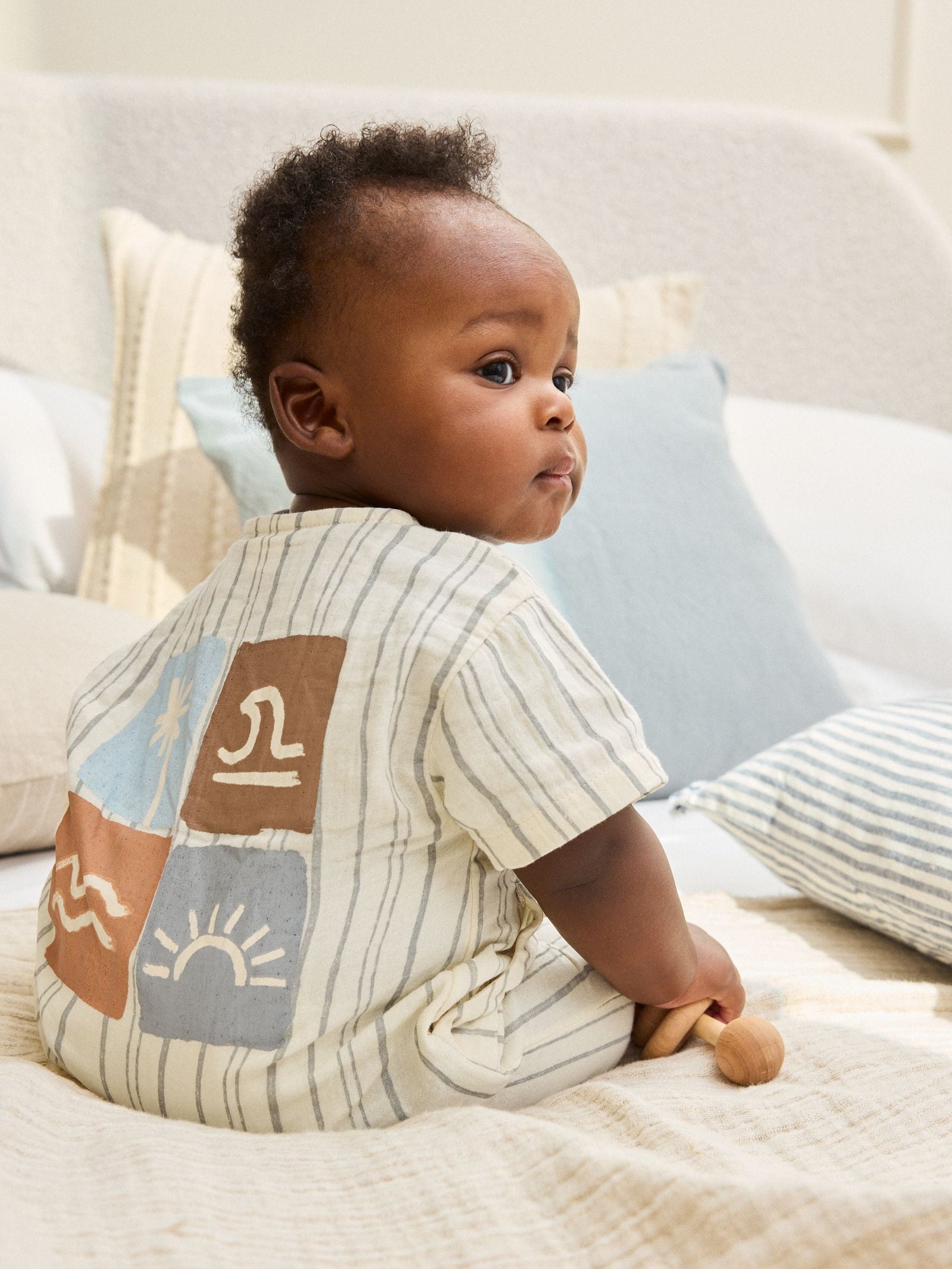 Mono Stripe Short Sleeve Baby Romper (0mths-3yrs)