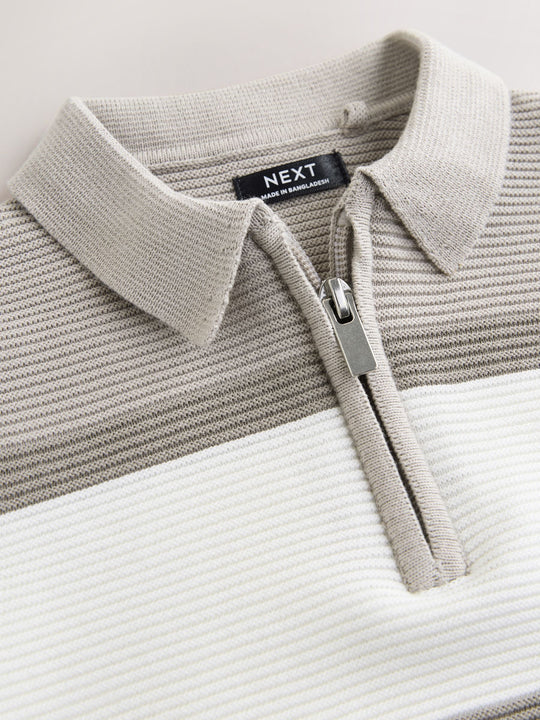 Neutral Colourblock Knitted Zip Neck Polo Shirt (3mths-7yrs)