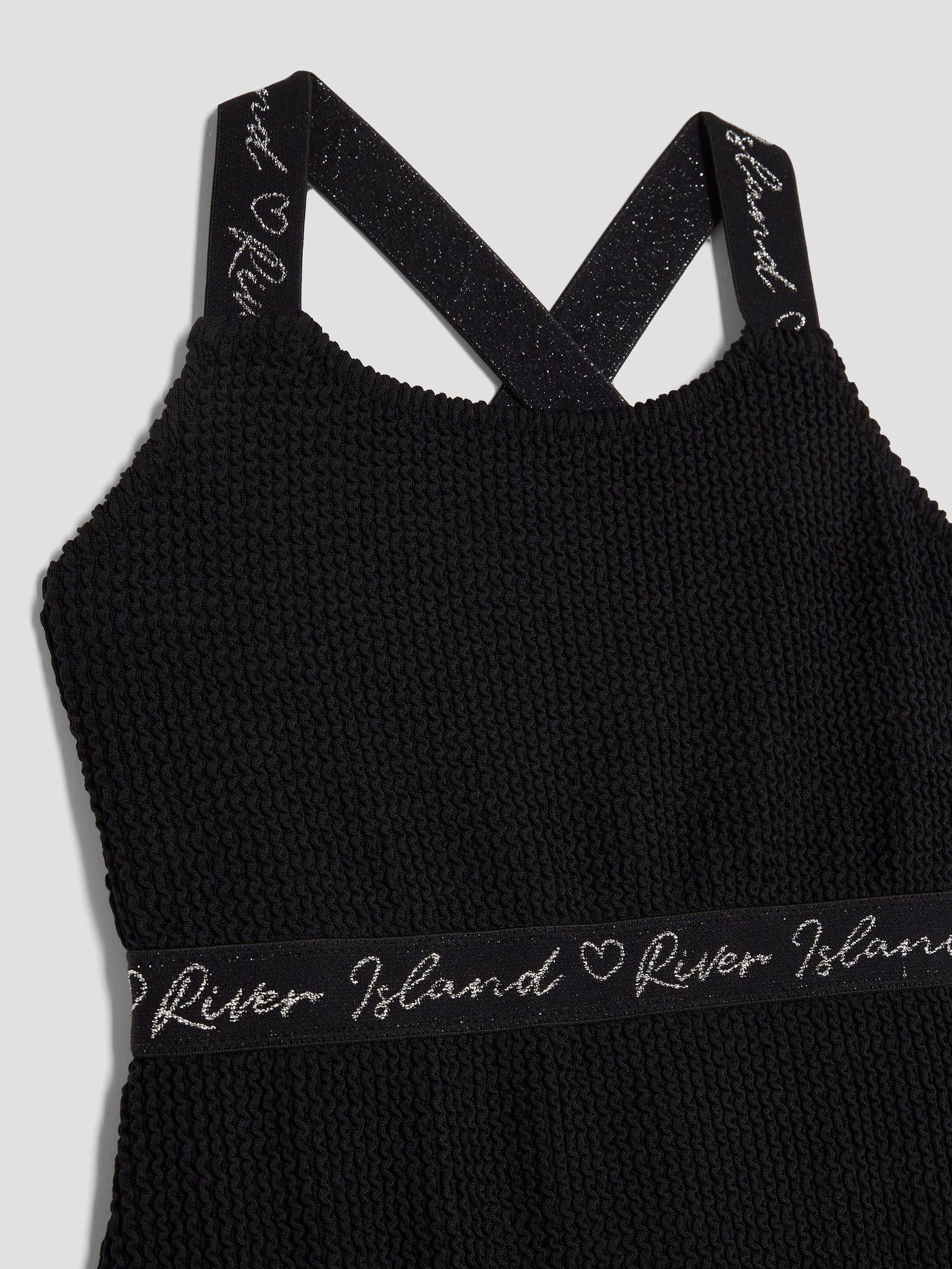 River Island Black Elastic Textured Swimsuit